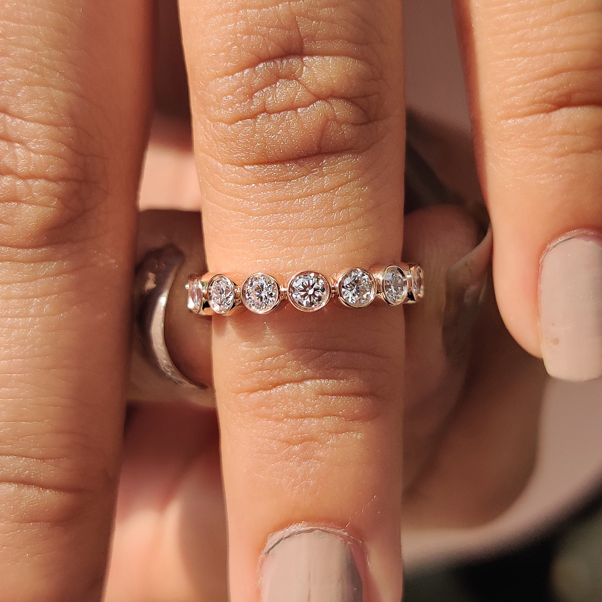 Rose Gold Wedding Band - Round Bezel Style
