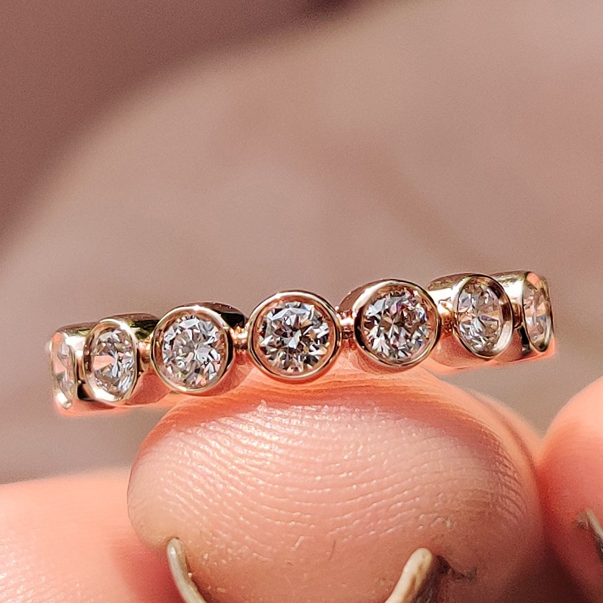 Rose Gold Wedding Band - Round Bezel Style