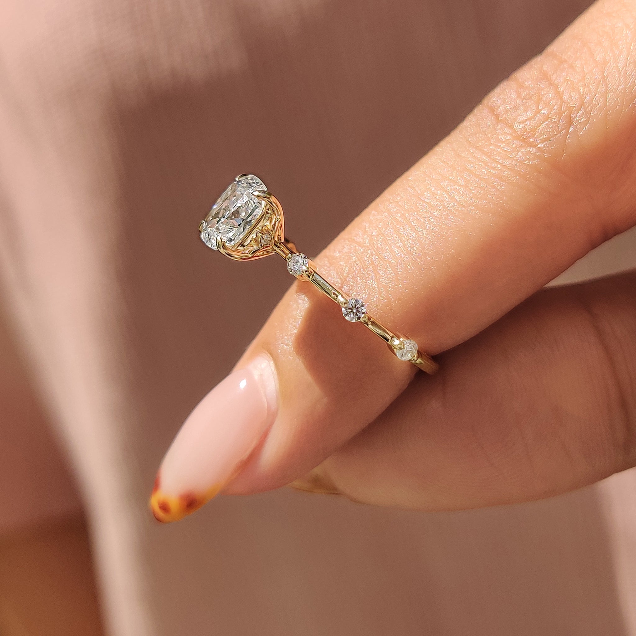 Cushion Cut Diamond Ring in Elegant Pave Setting