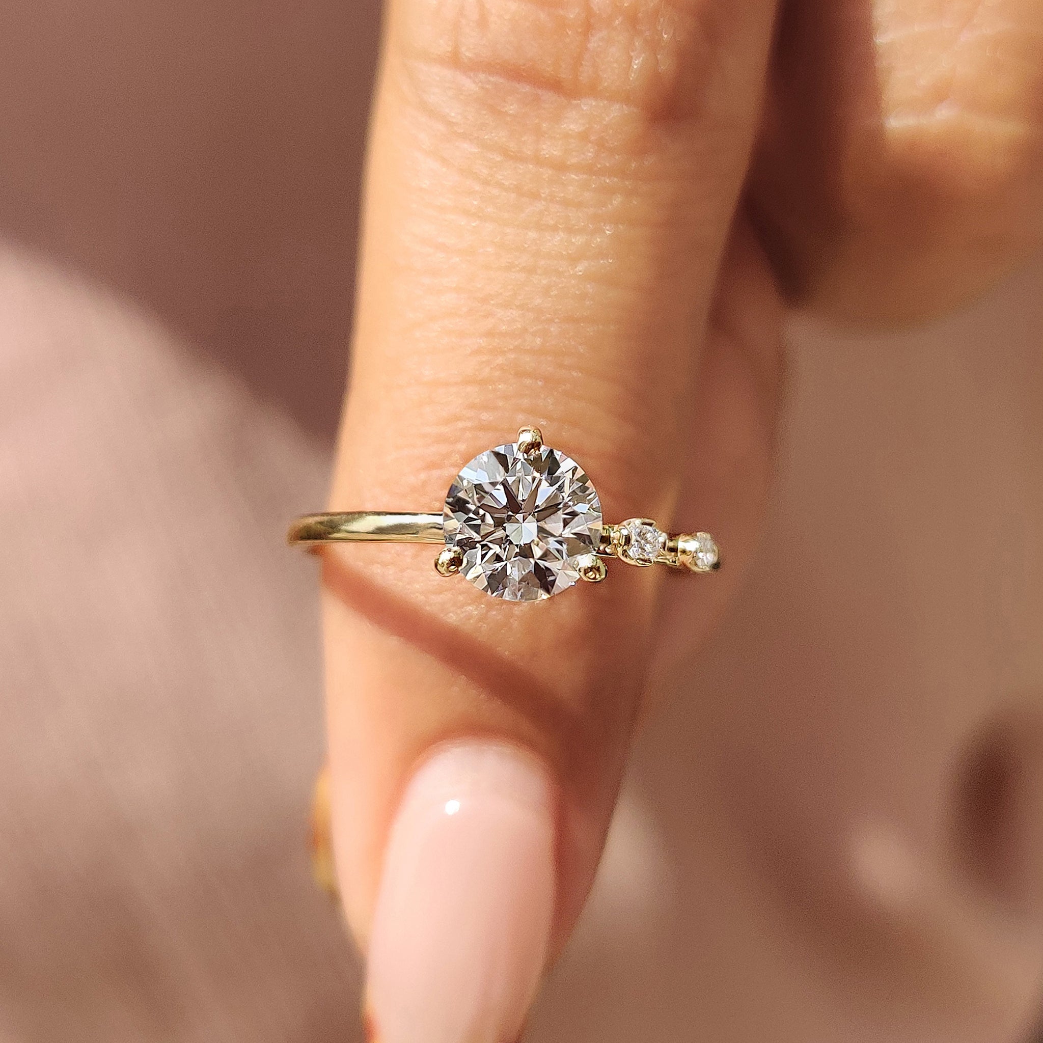 Round Cut 3 Diamond Engagement Ring