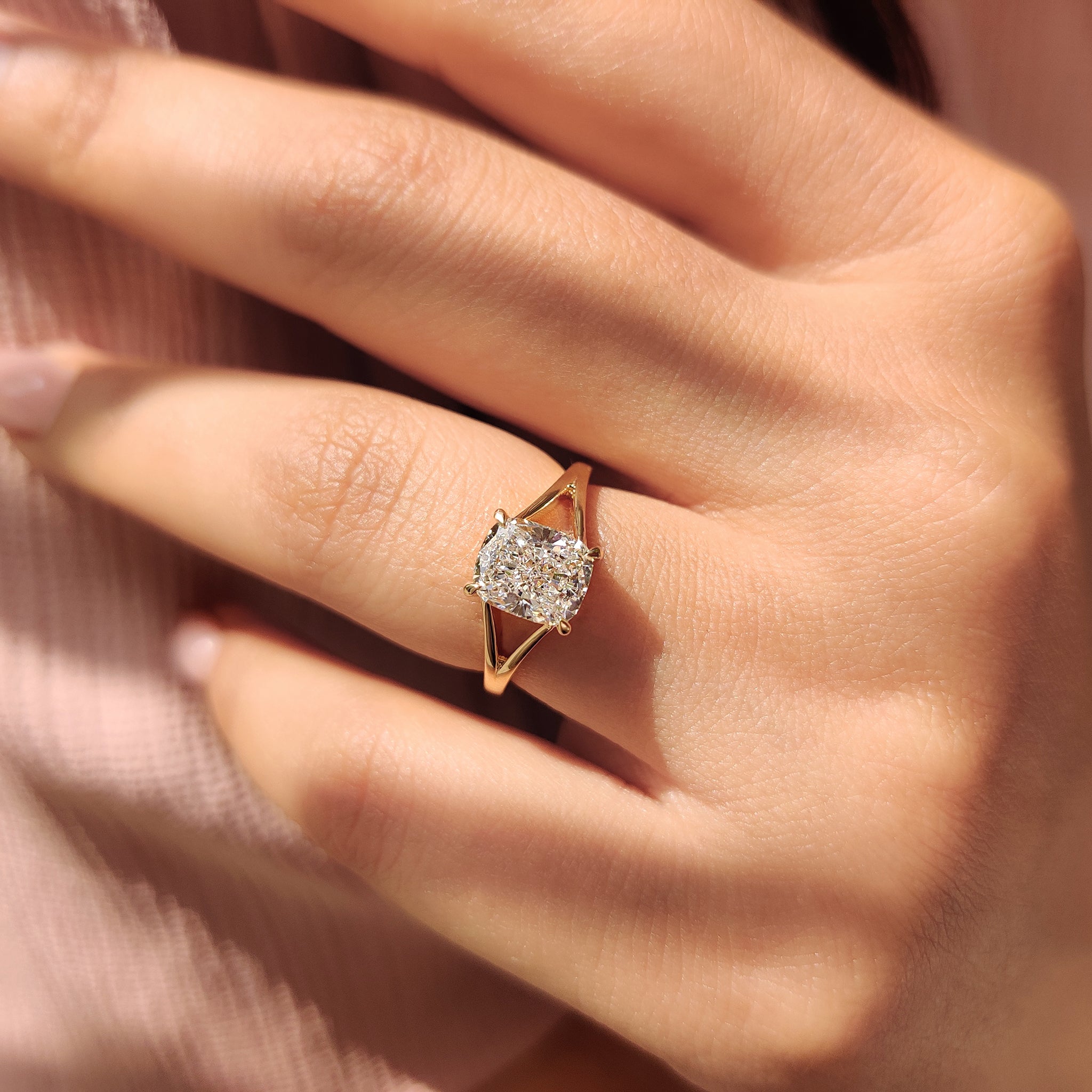White Gold Elongated Cushion Cut Diamond Ring