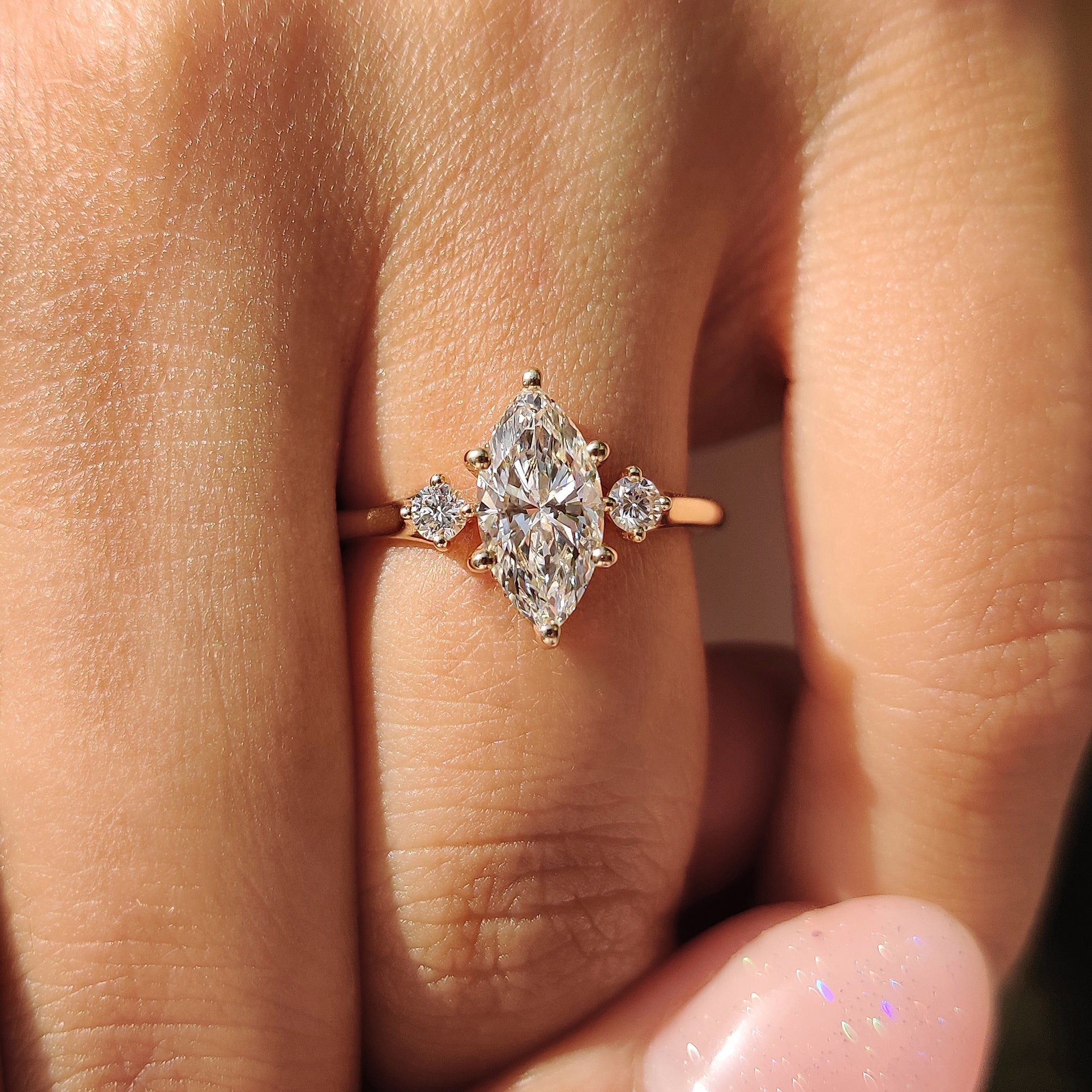 Stone Marquise Engagement Ring With Hidden Halo Setting