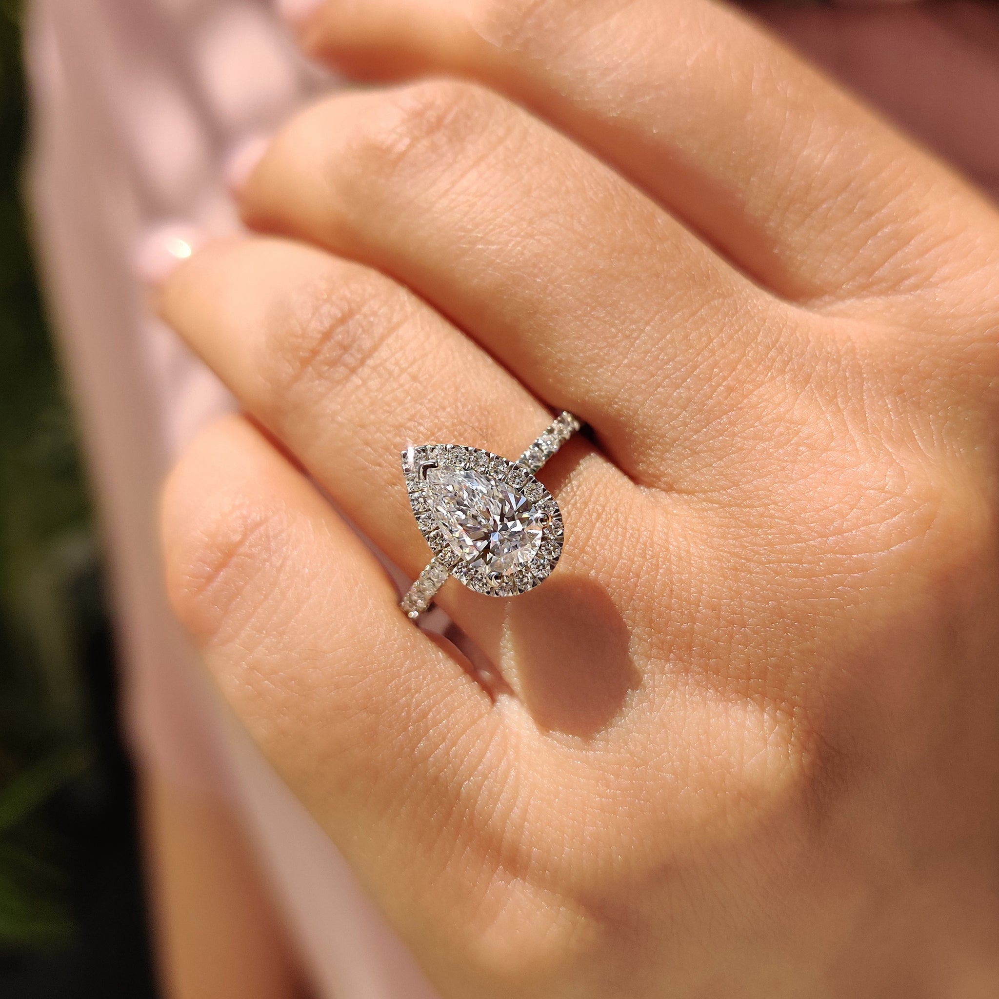 White Gold Pear Cut Halo Engagement Ring