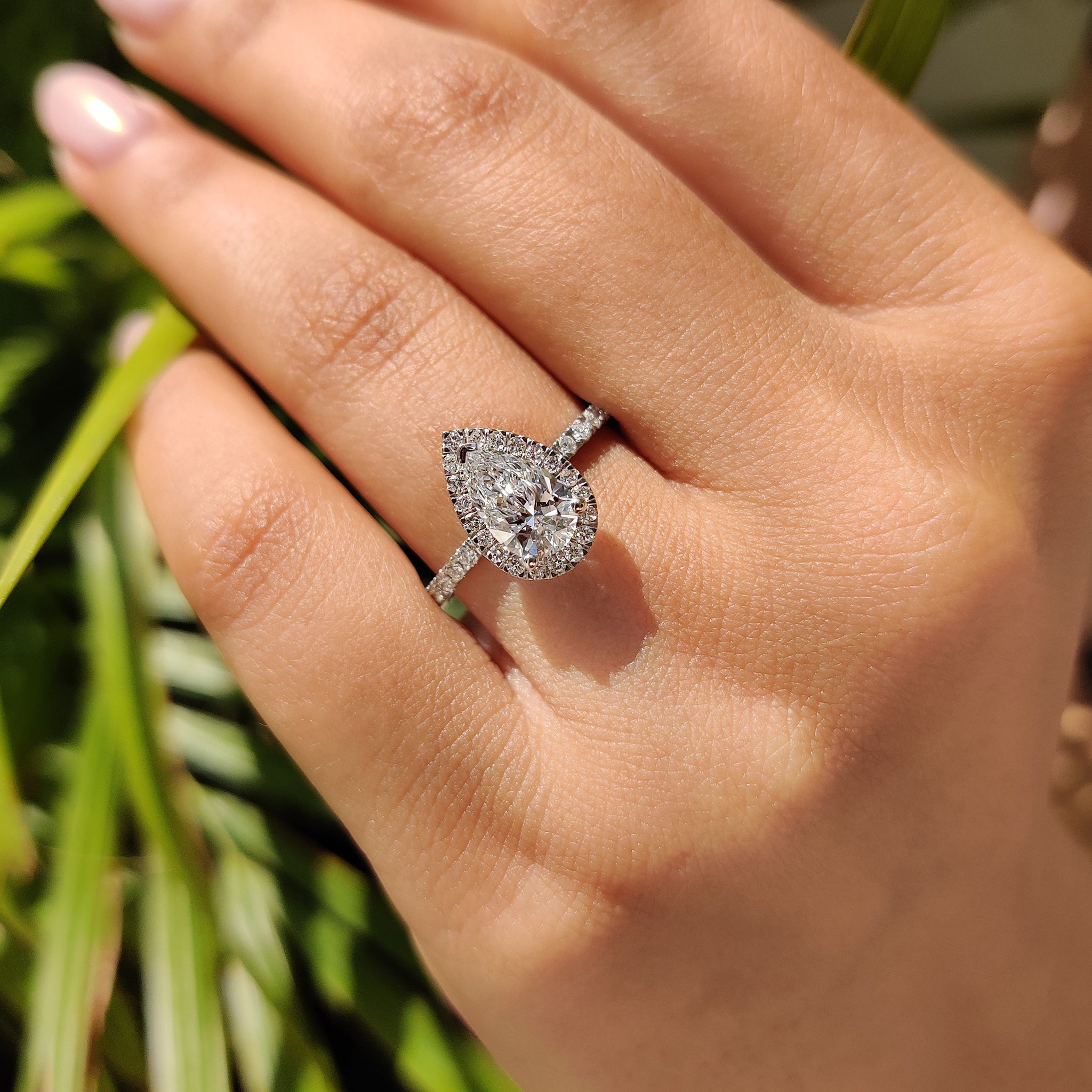 Pear Halo Engagement Ring with Pave Setting