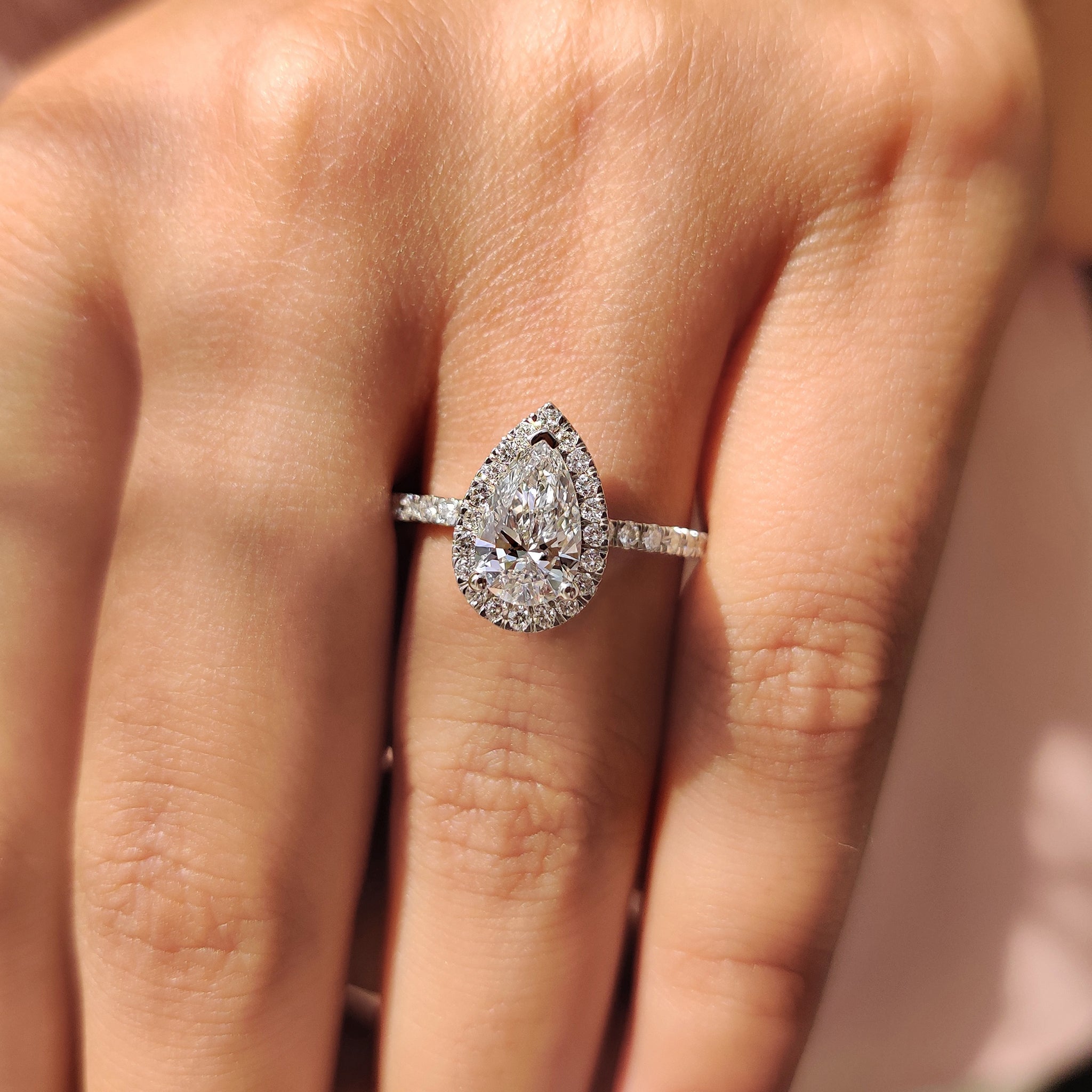Pear Halo Engagement Ring with Pave Setting