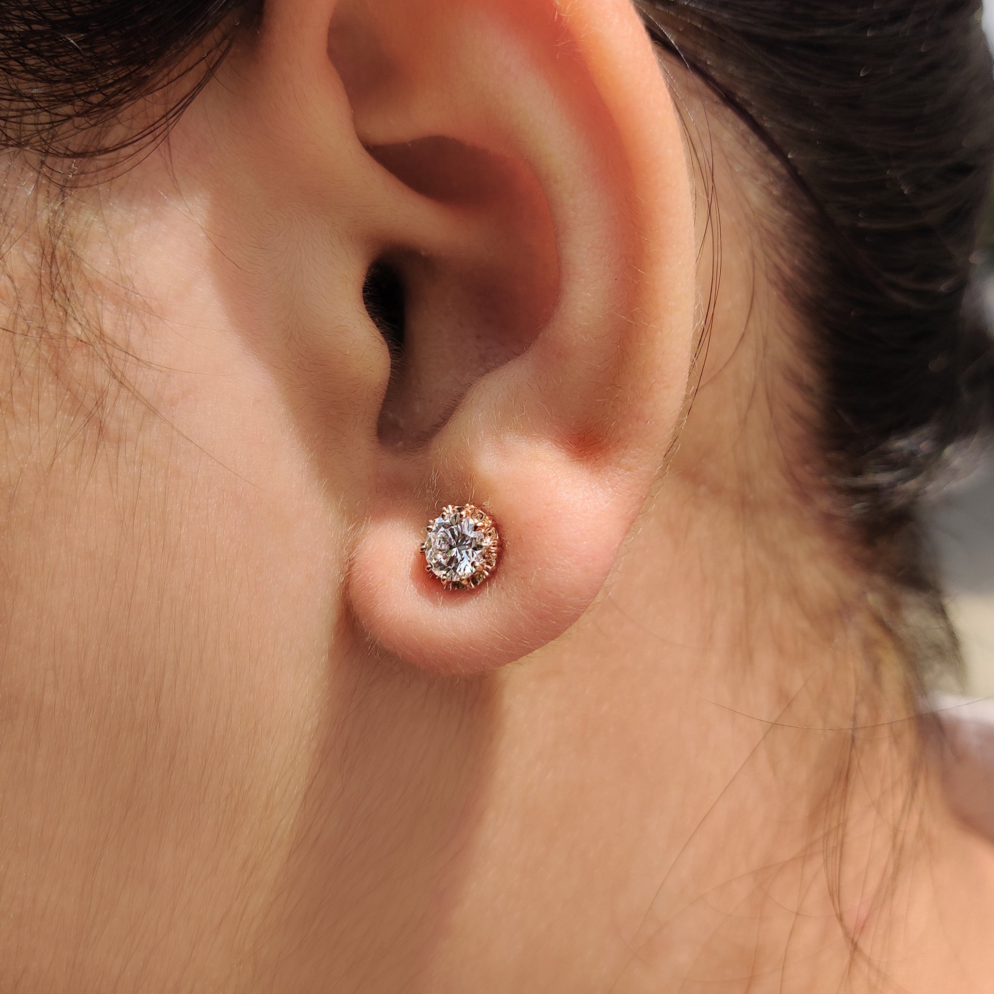 Round Diamond Rose Gold Stud Earrings