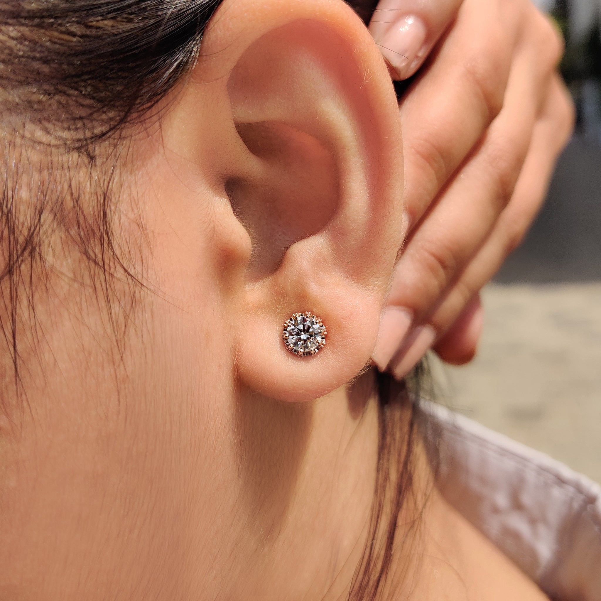 Round Diamond Rose Gold Stud Earrings