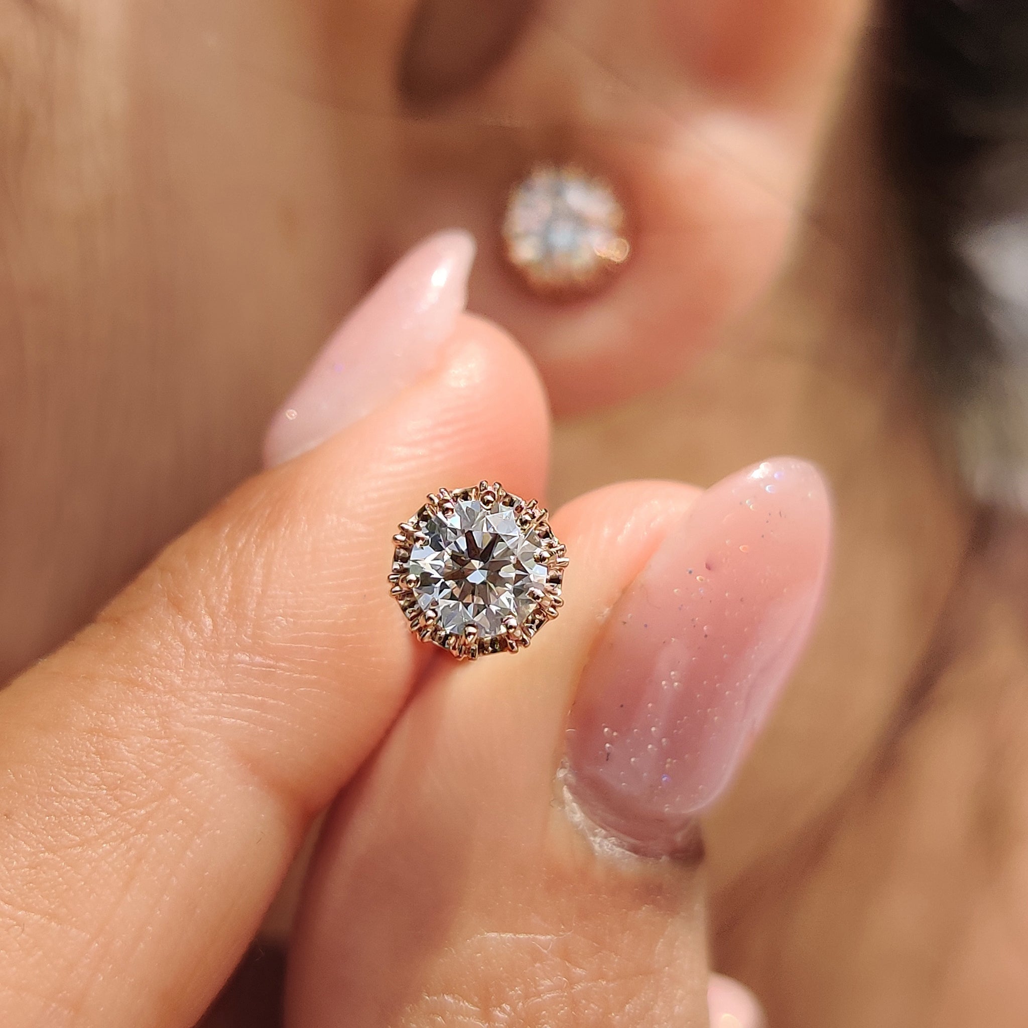 Round Diamond Rose Gold Stud Earrings