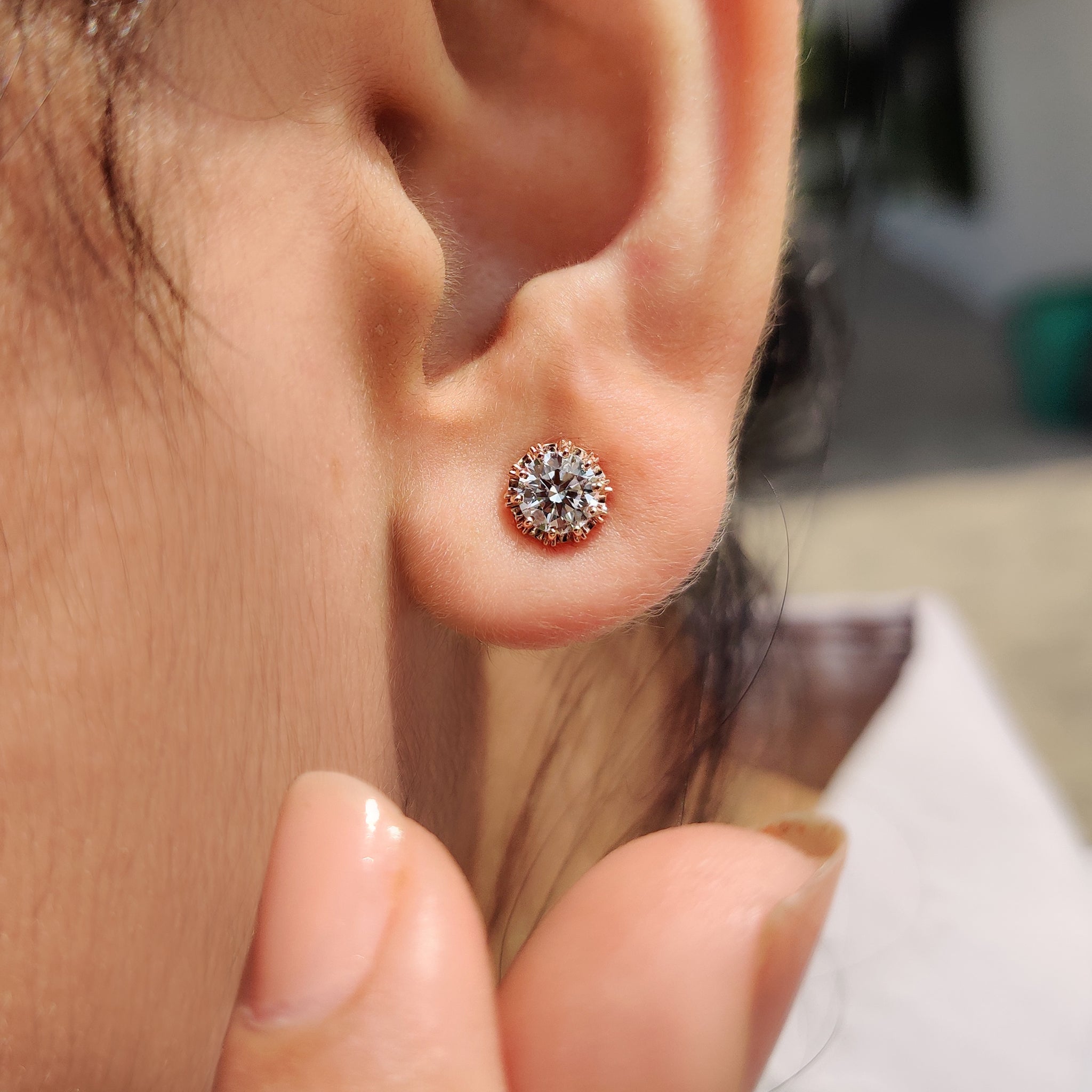 Round Diamond Rose Gold Stud Earrings