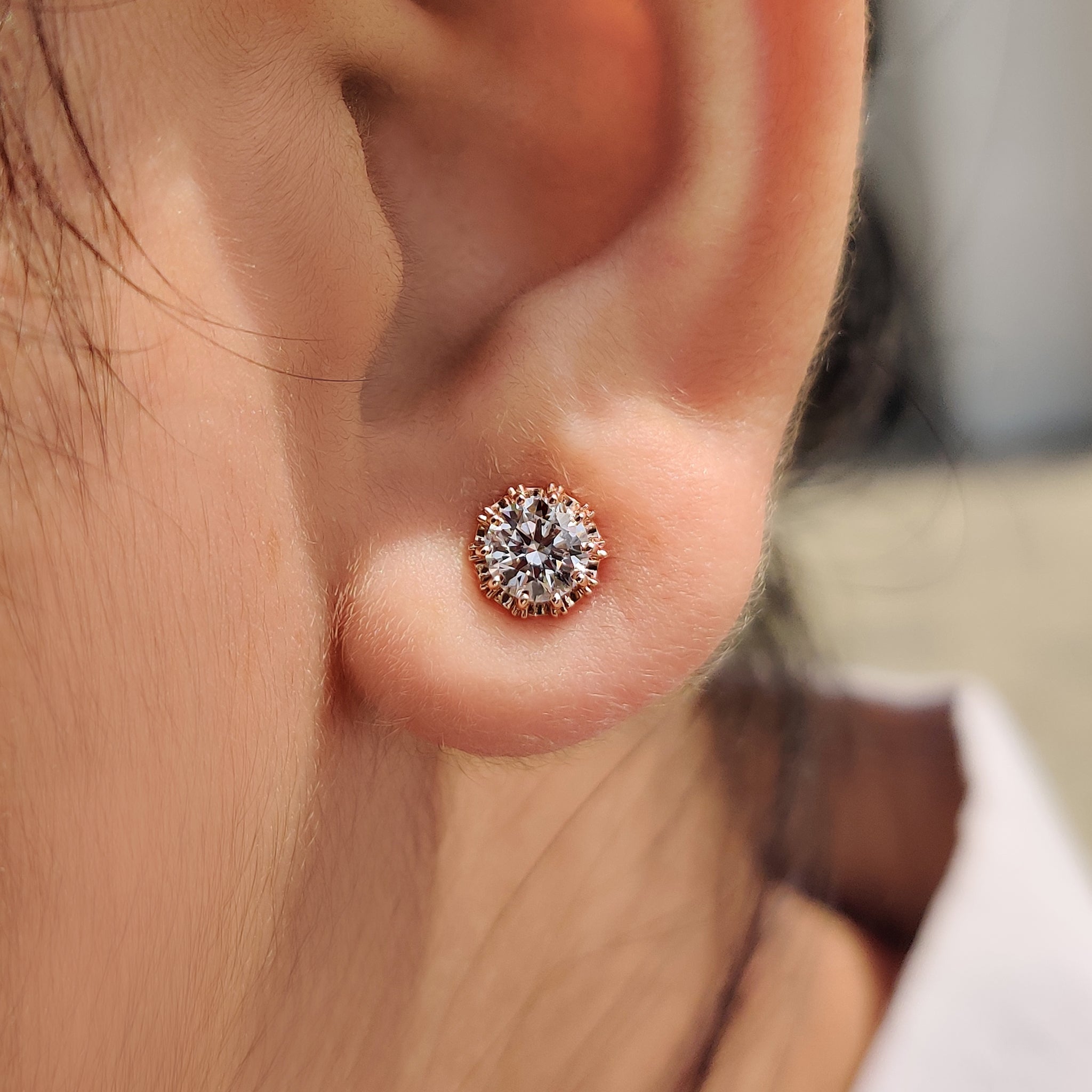 Round Diamond Rose Gold Stud Earrings