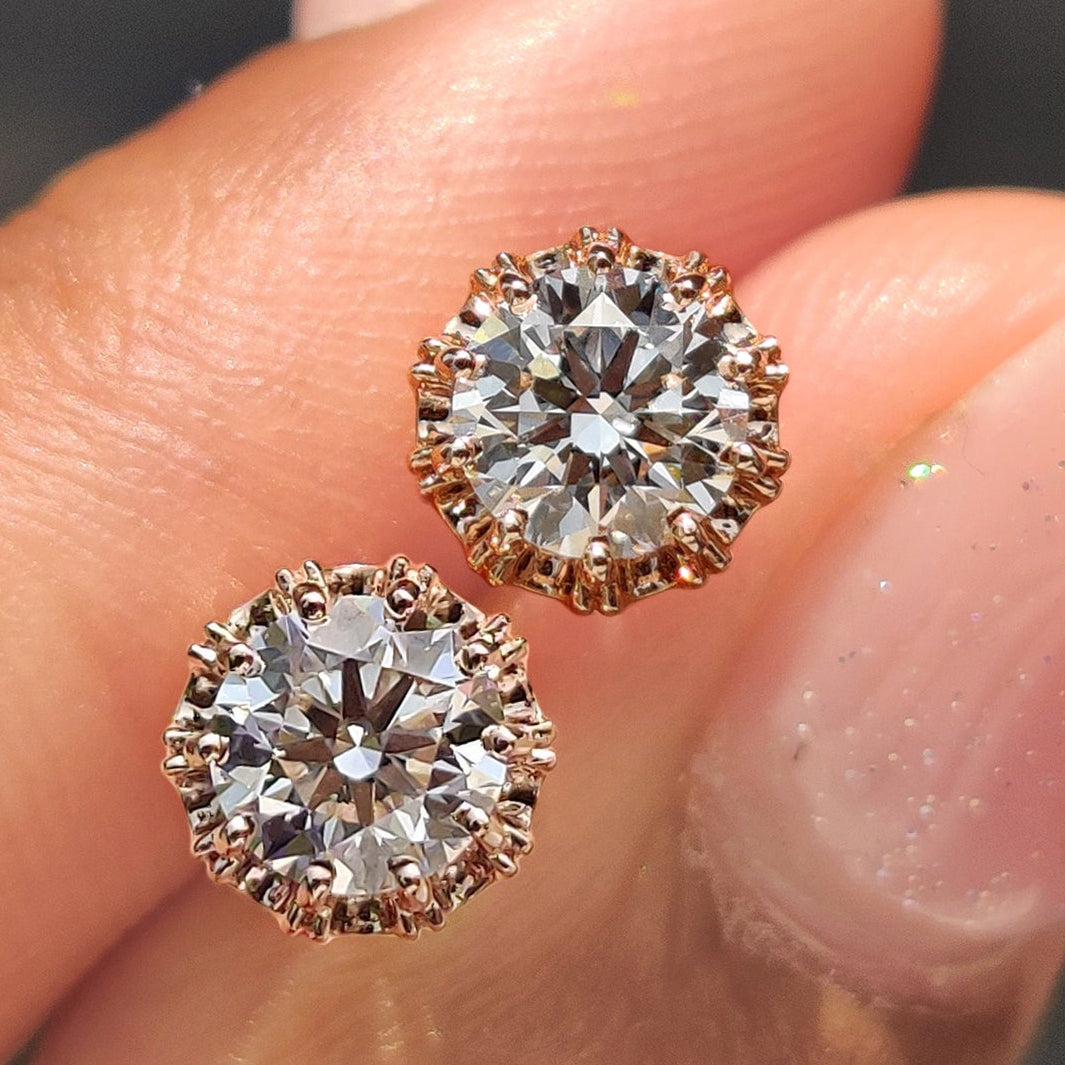Round Diamond Rose Gold Stud Earrings