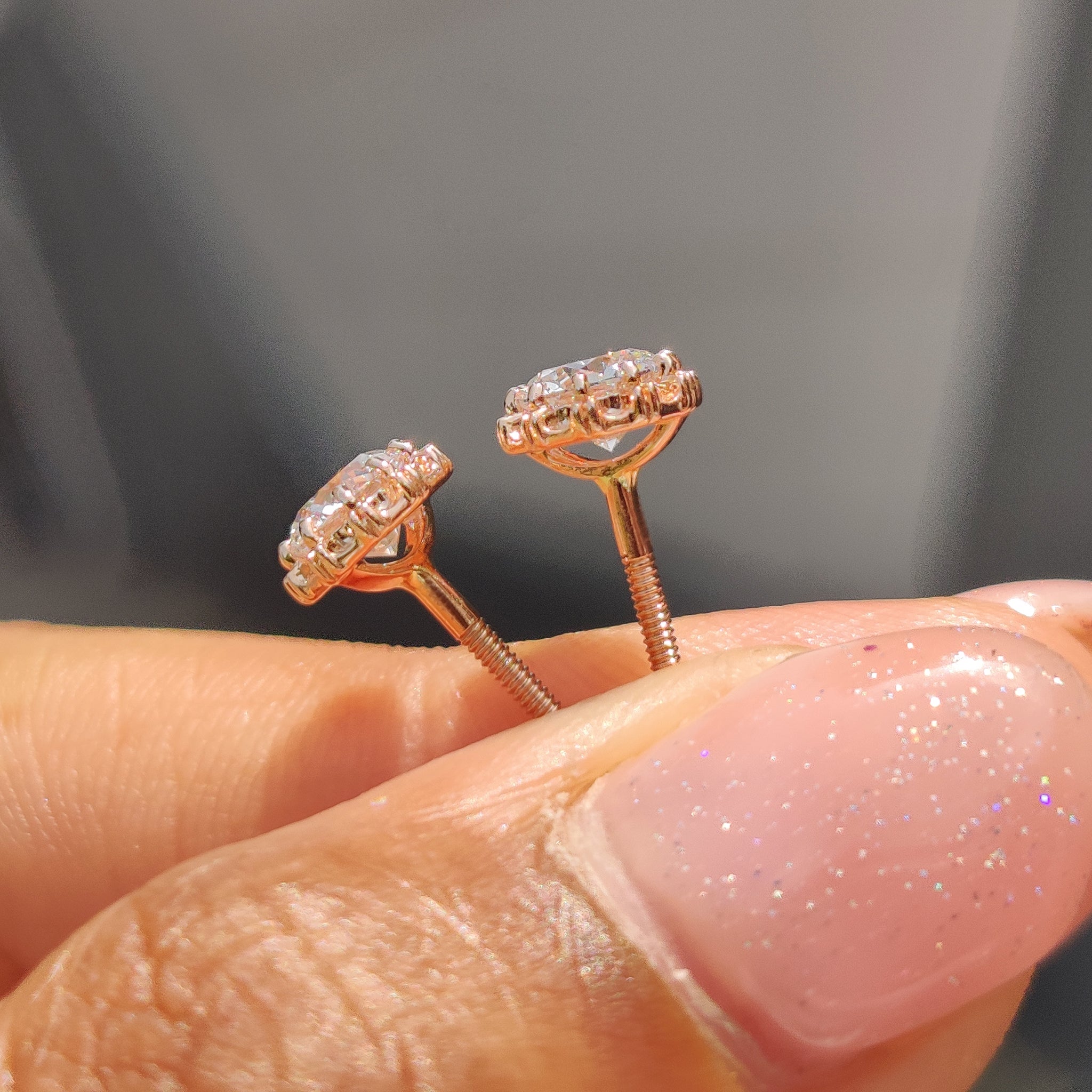 Round Diamond Rose Gold Stud Earrings
