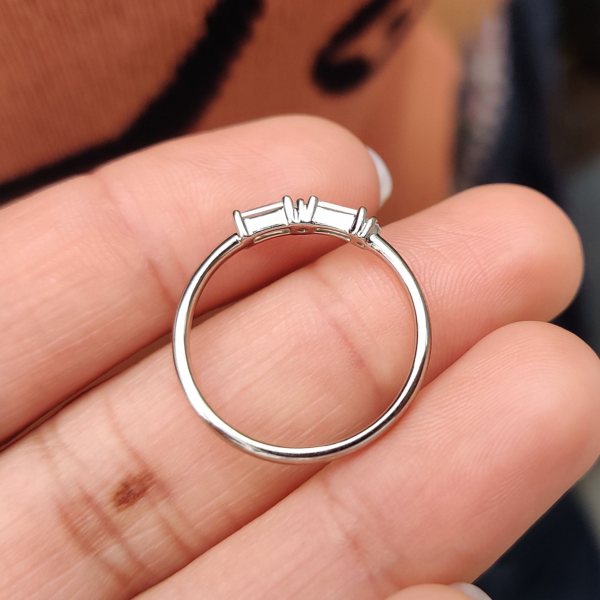 Prong set band featuring sparkling diamonds for a perfect engagement ring.
