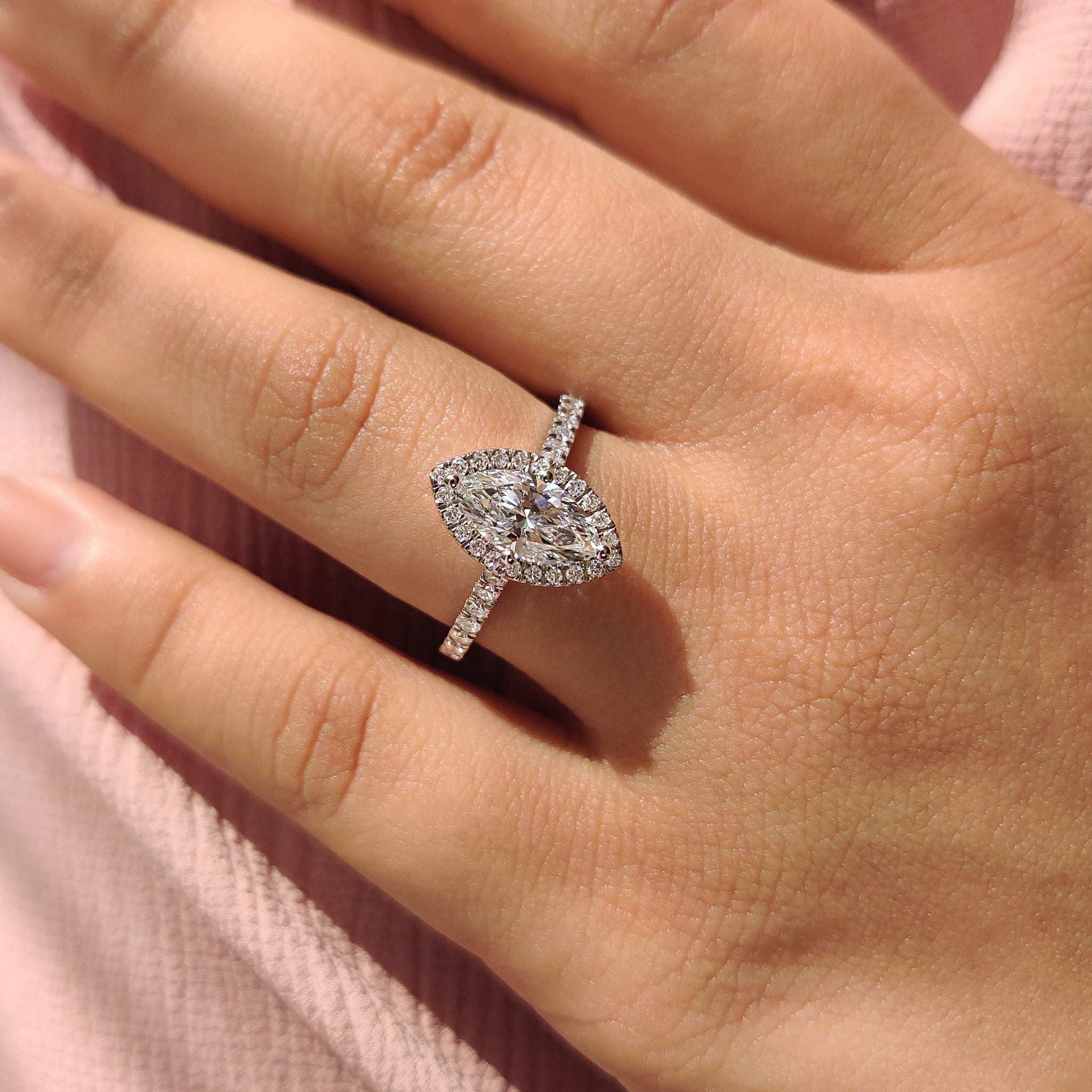Diamond Marquise Engagement Ring in Cathedral Setting