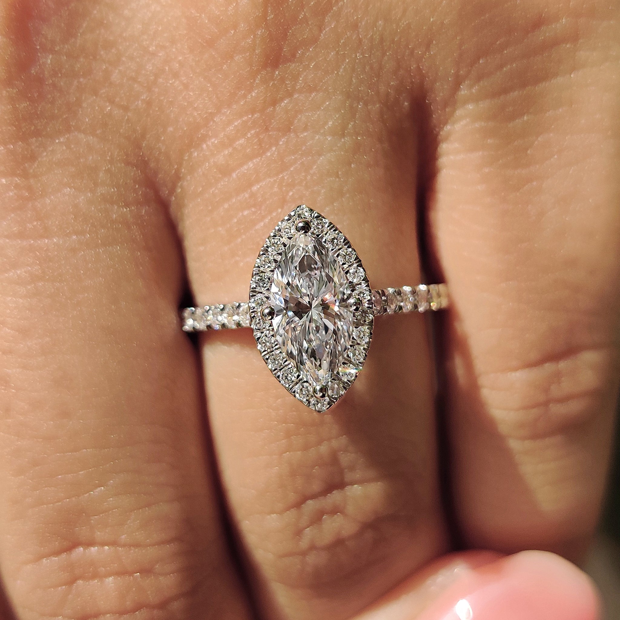 Diamond Marquise Engagement Ring in Cathedral Setting
