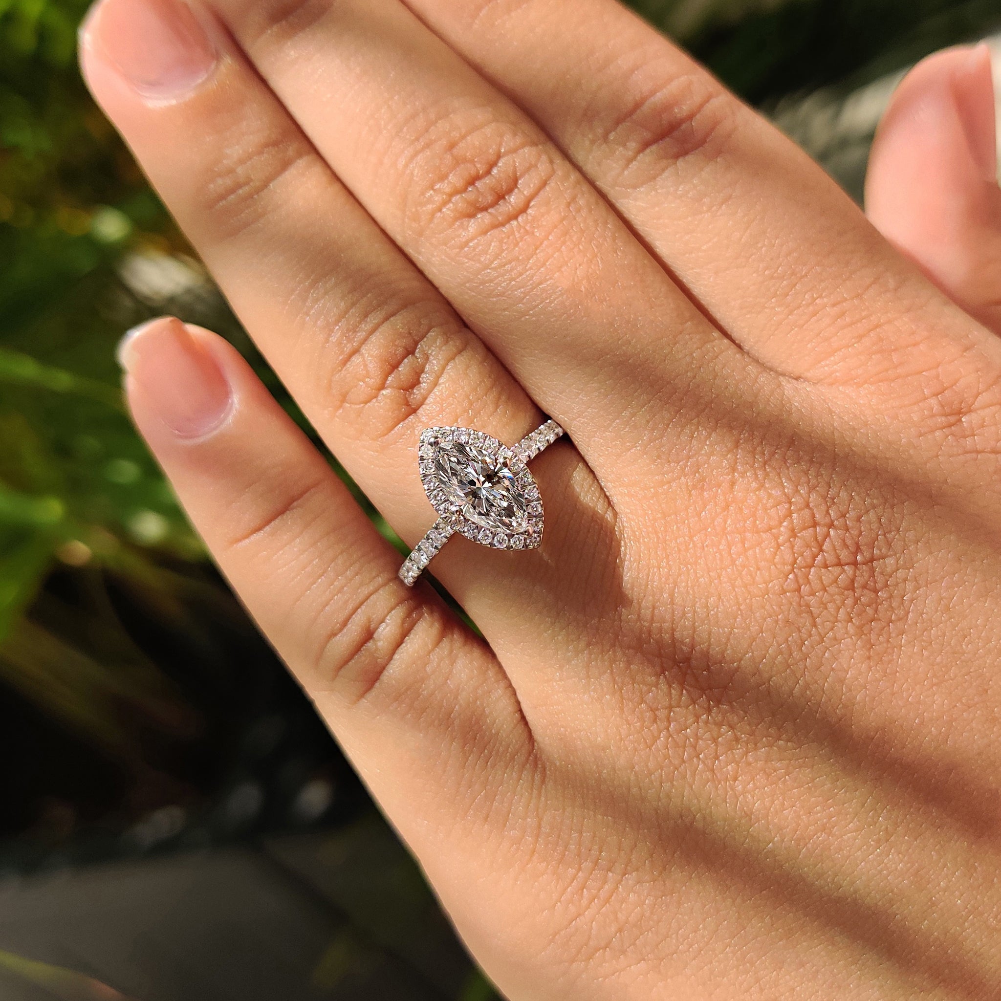 Diamond Marquise Engagement Ring in Cathedral Setting