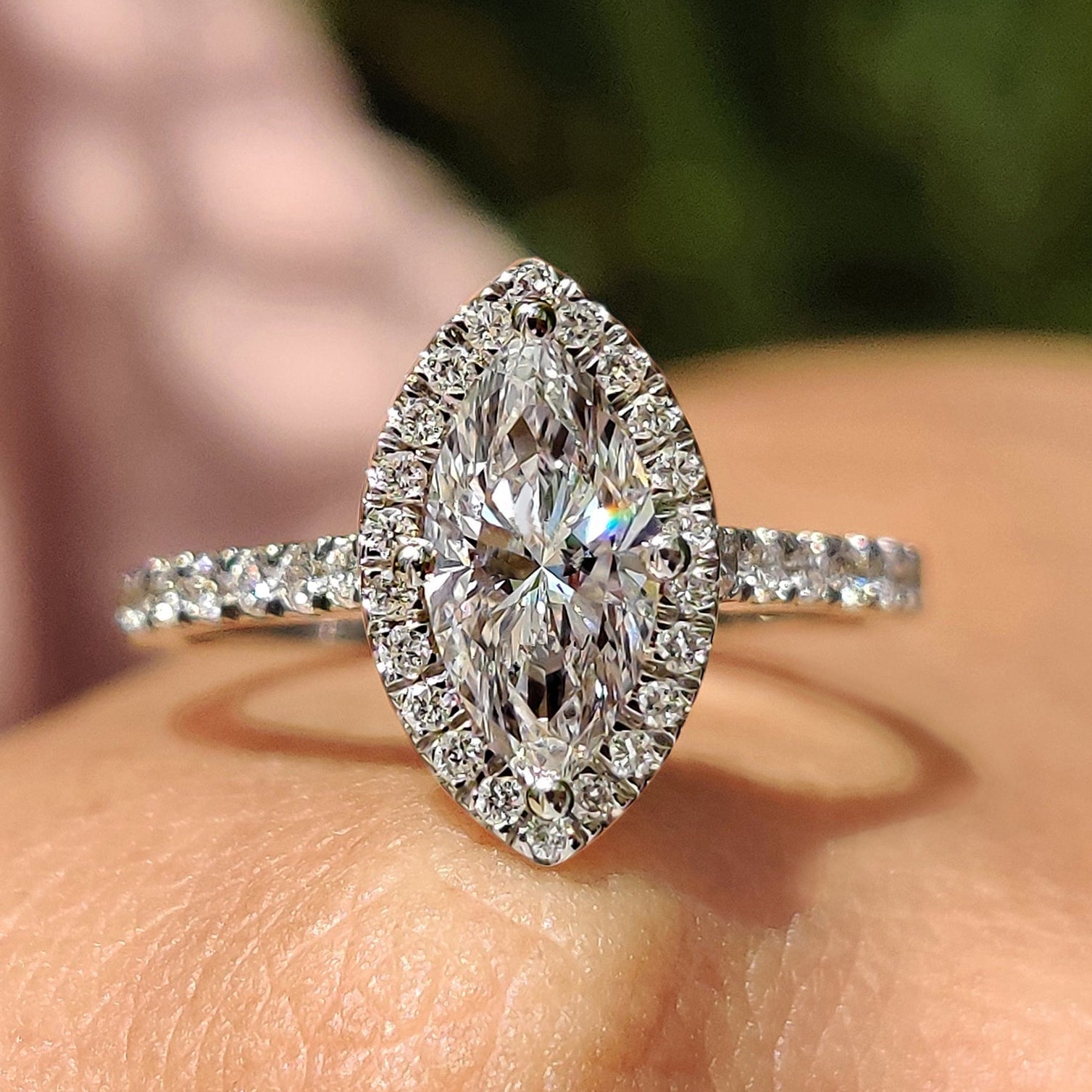Diamond Marquise Engagement Ring in Cathedral Setting