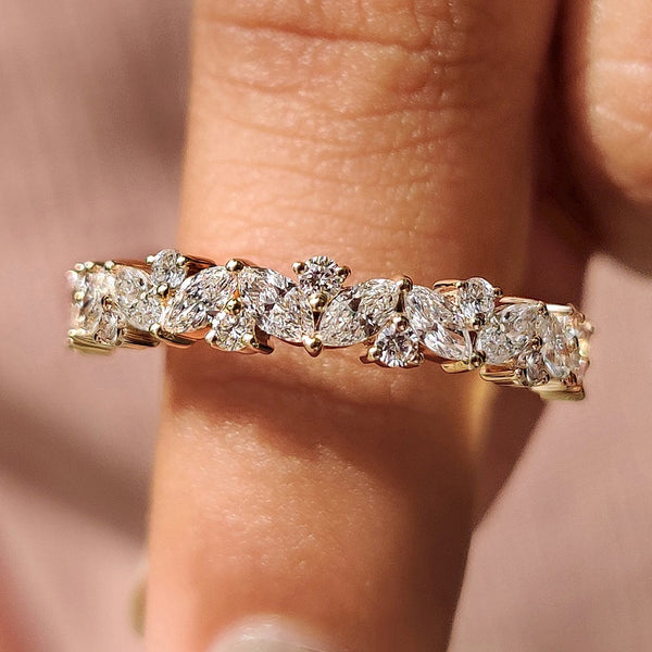 Half Eternity Wedding Band In Marquise And Round Diamond