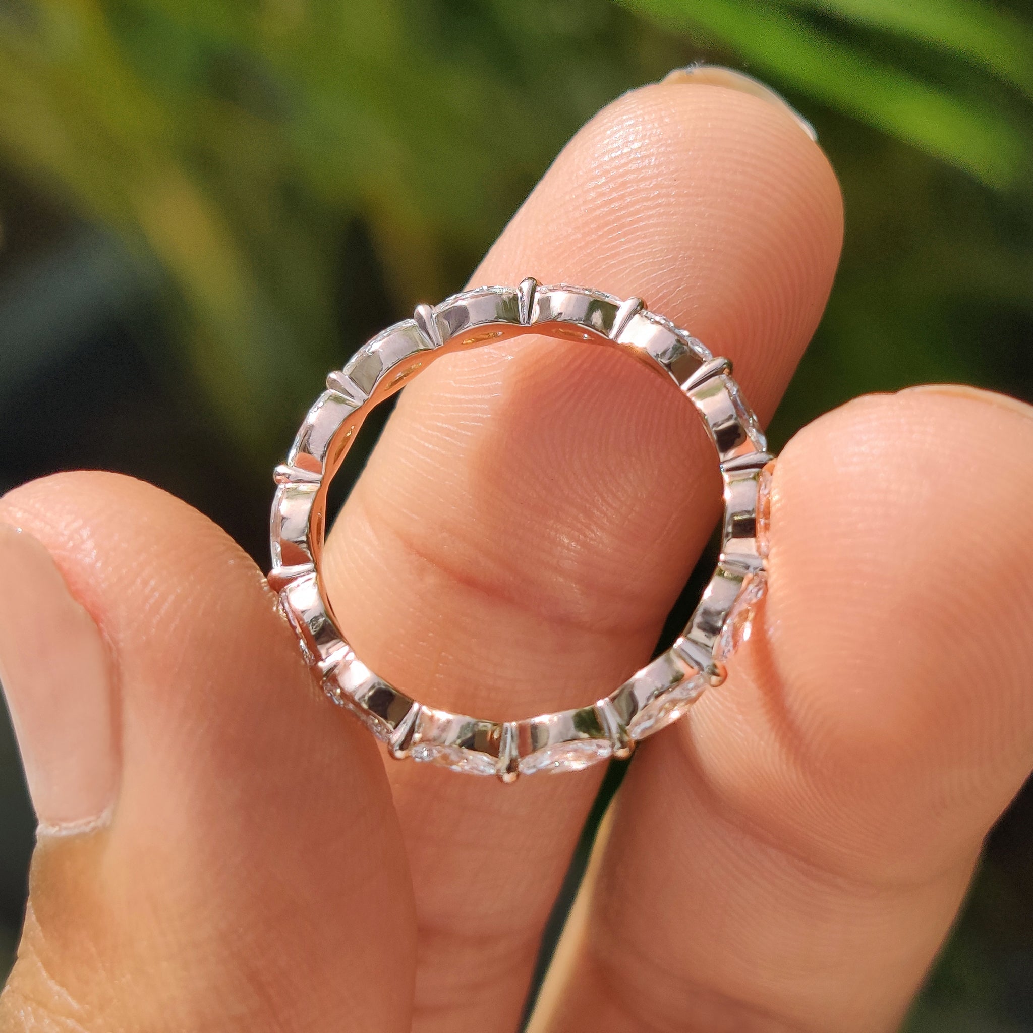 Promise band with marquise diamond and lab grown diamond, handmade for her.