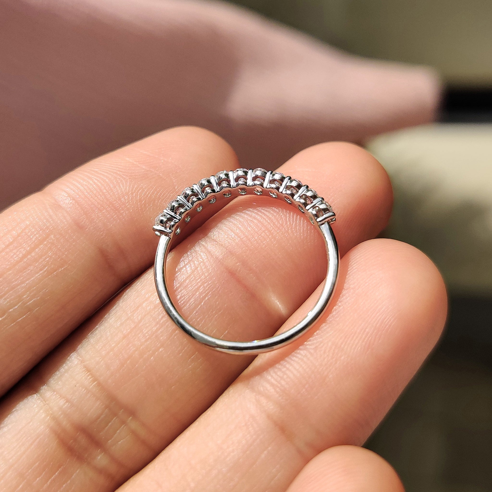 Oval diamond semi eternity band crafted with lab grown diamond and carat diamonds.