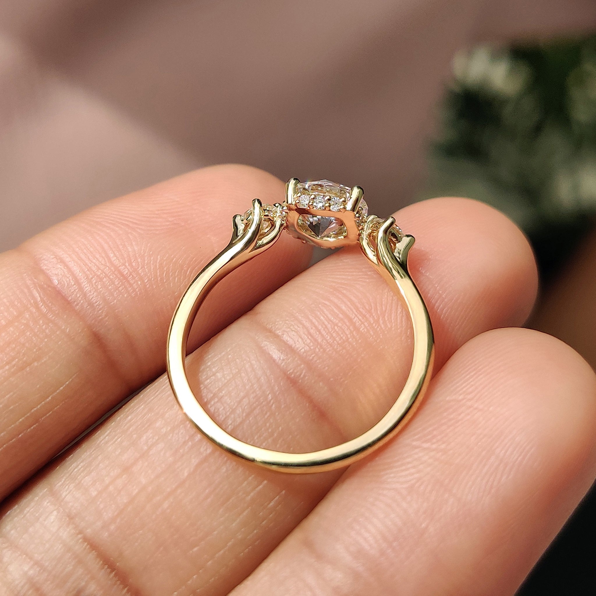 Custom engagement ring with hidden halo and lab grown diamond.
