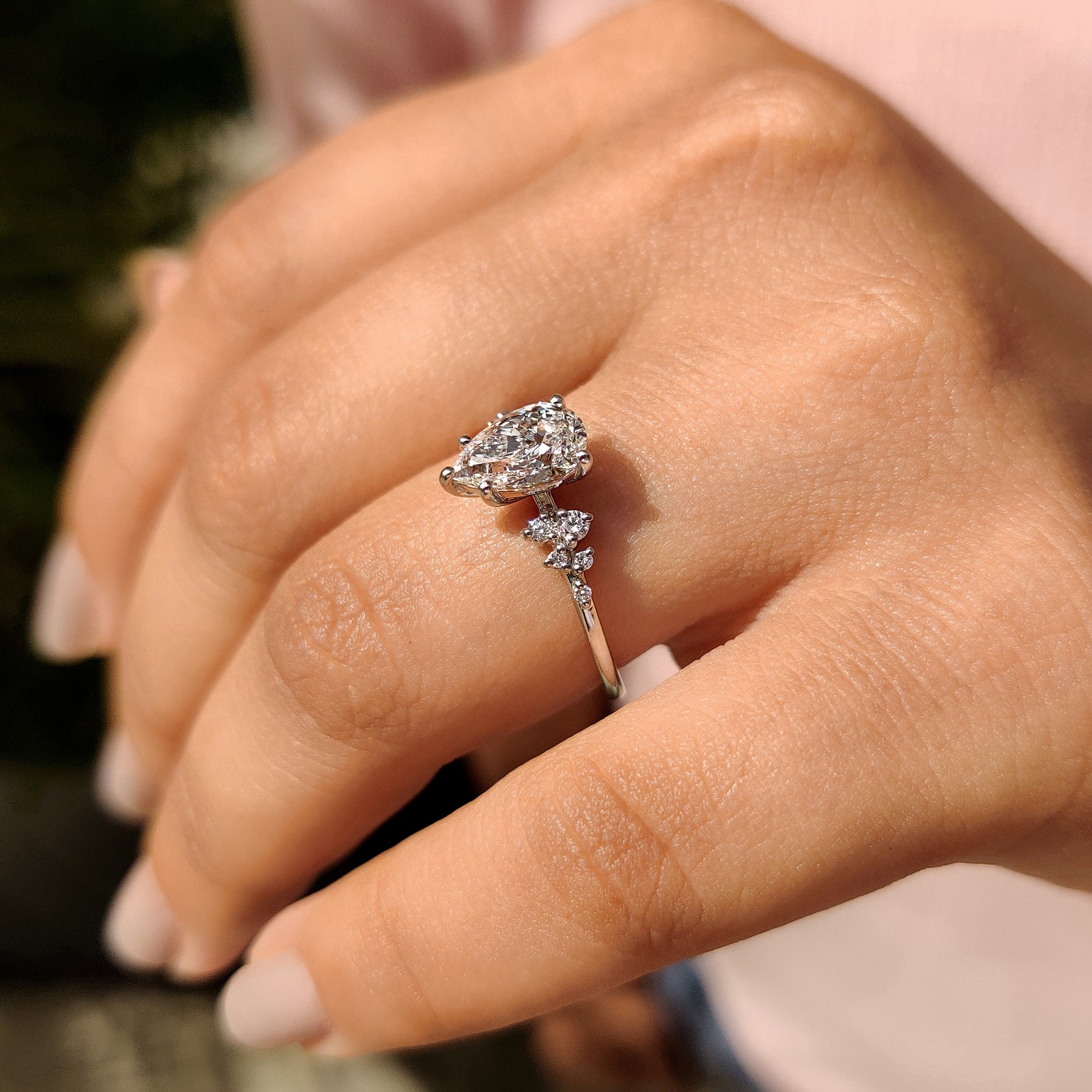 Pear Cluster Diamond Ring With Round Side Stone - Main Image