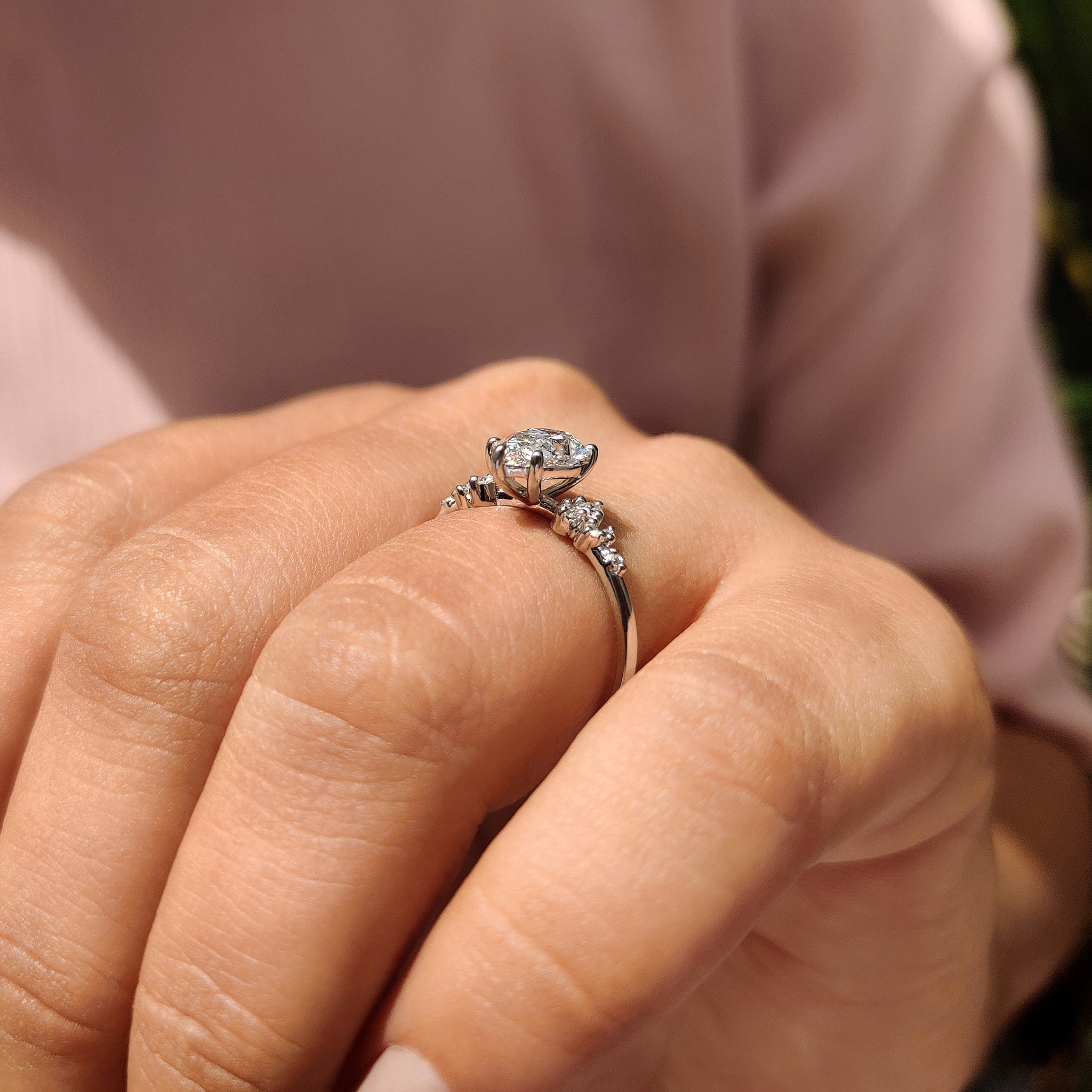 Pear Shaped Diamond Ring - Side Stone