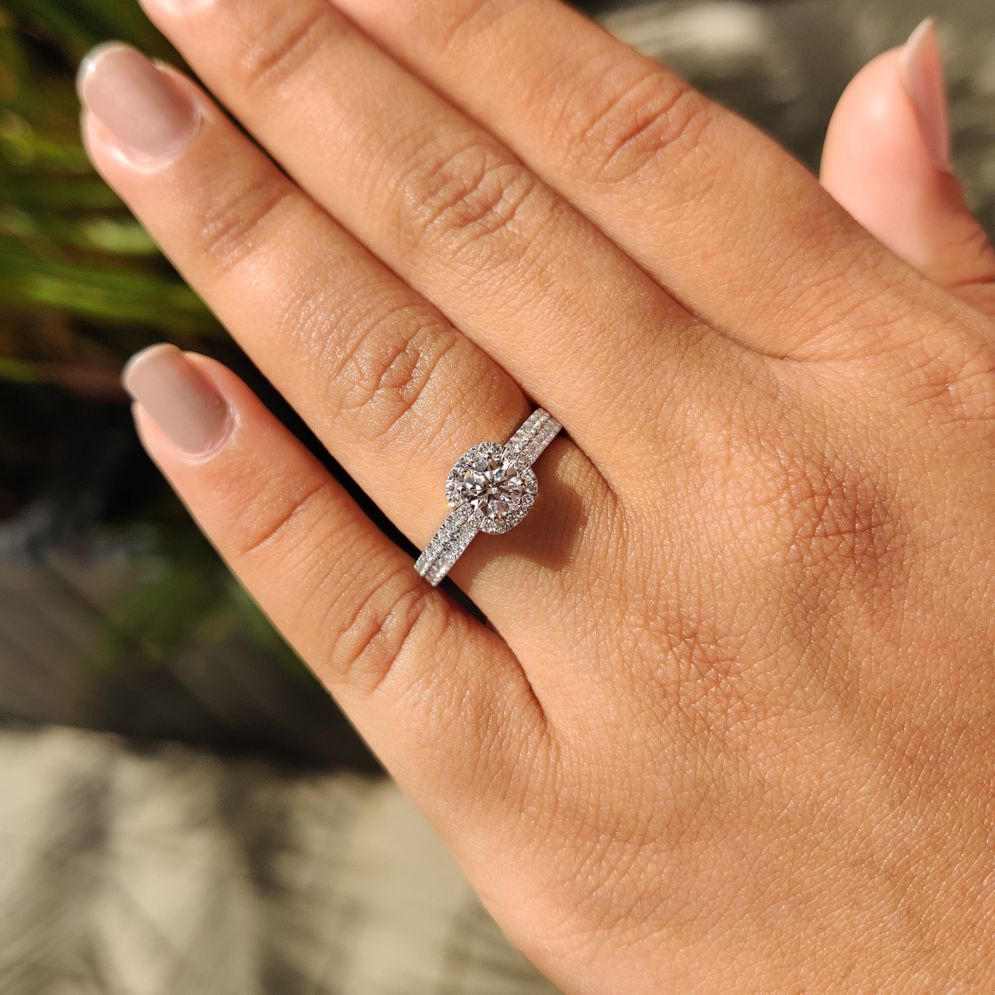 Lab Grown Diamond in halo setting ring.
