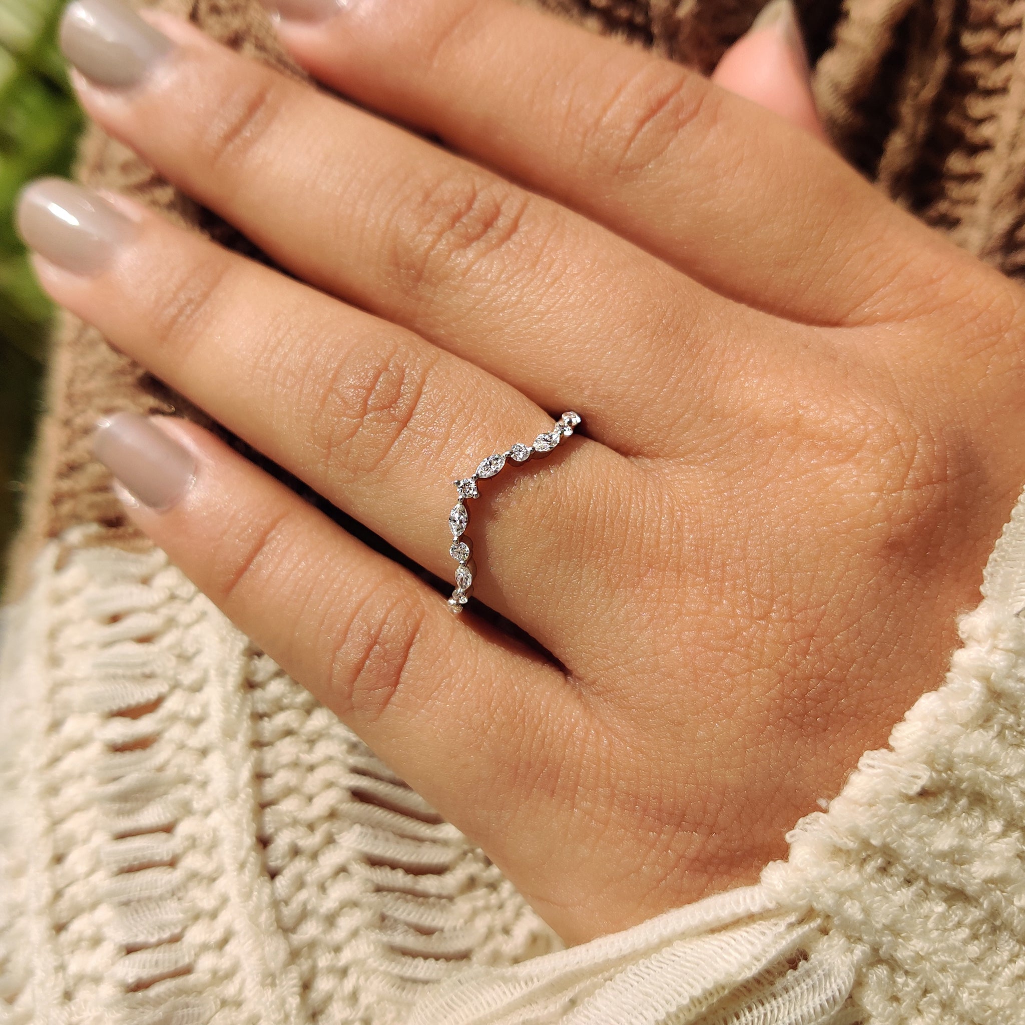 Half eternity wedding band in white gold wedding band.
