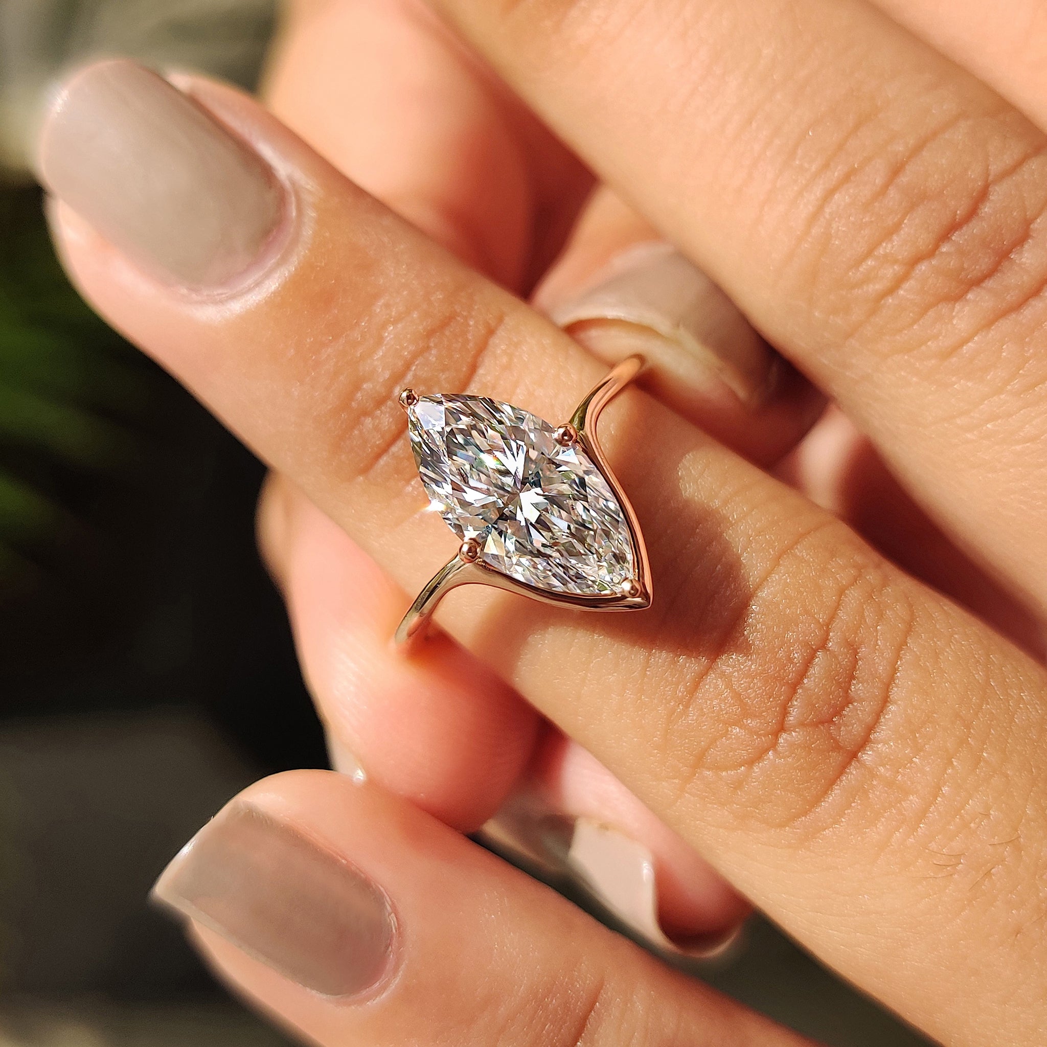 Rose Gold Solitaire Marquise Cut Engagement Ring