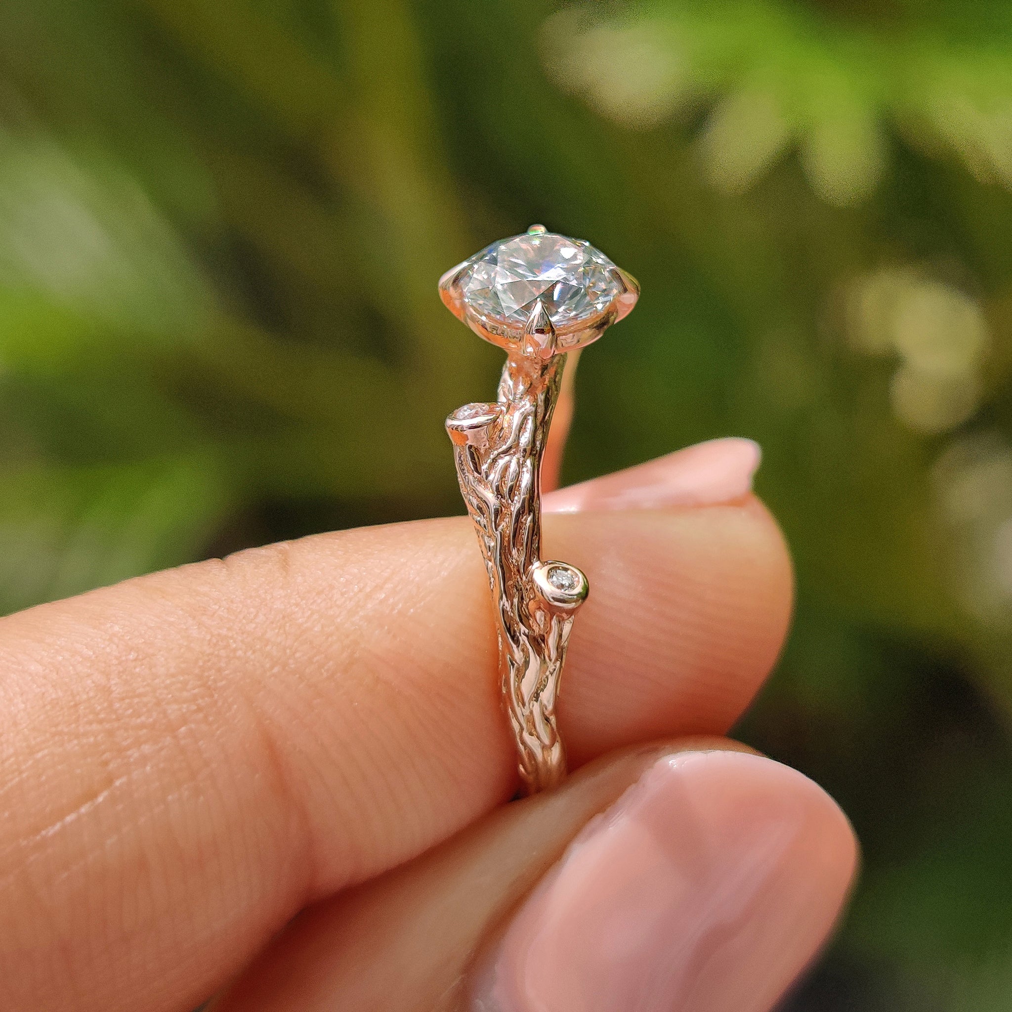 Rose gold engagement ring with carat diamonds ring.
