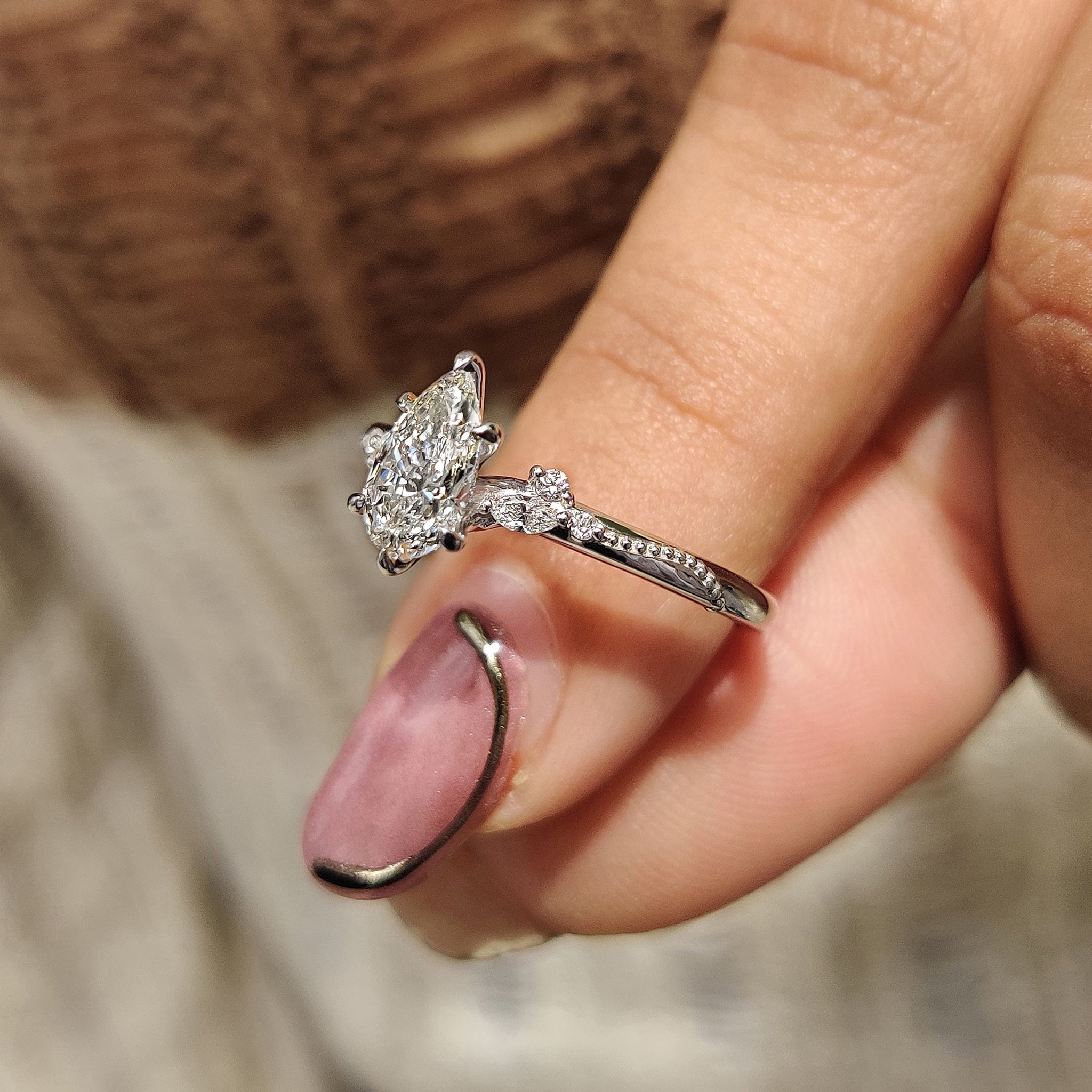 Milgrain engagement ring with 6 claw prong setting.
