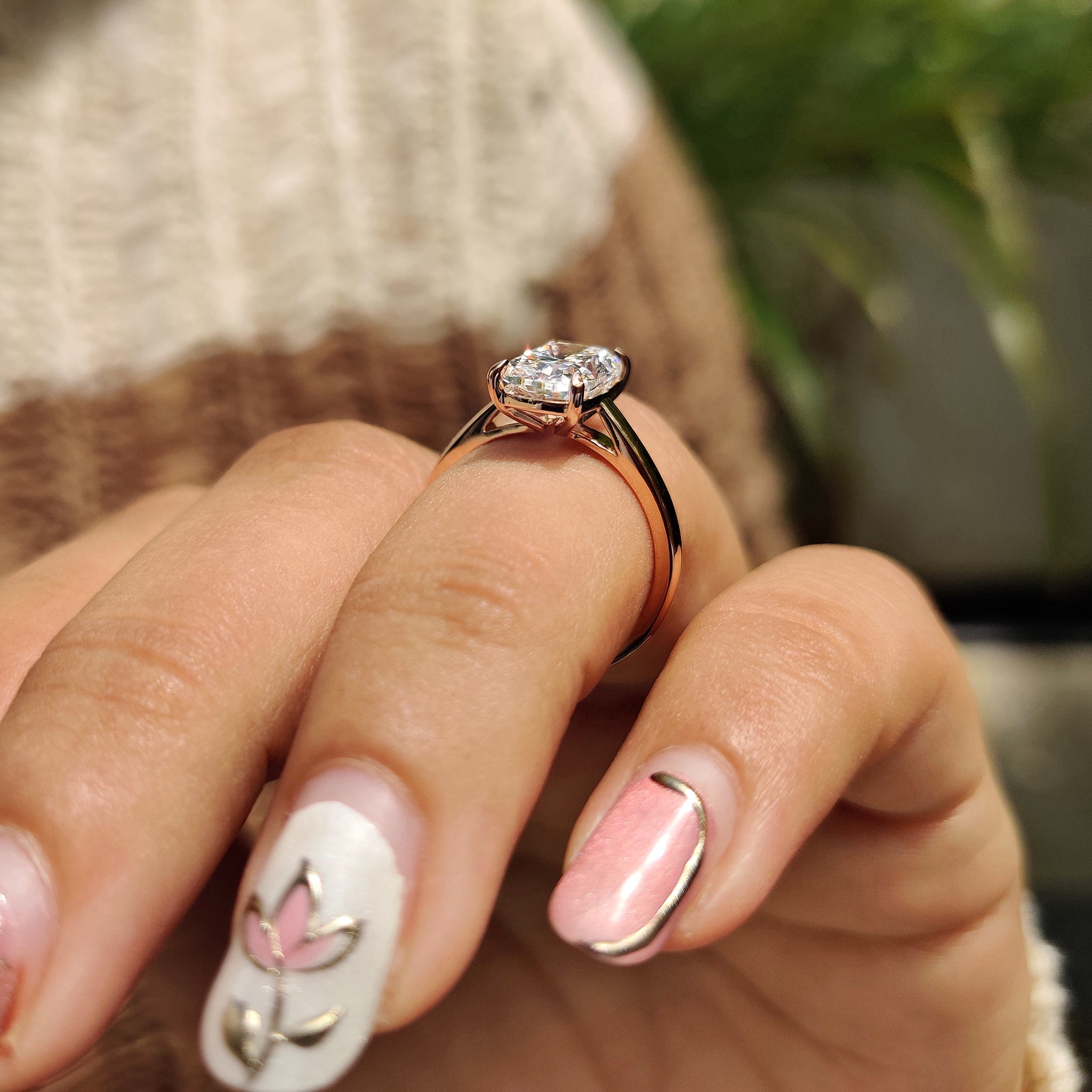 Cushion cut diamond engagement ring with handmade jewelry.
