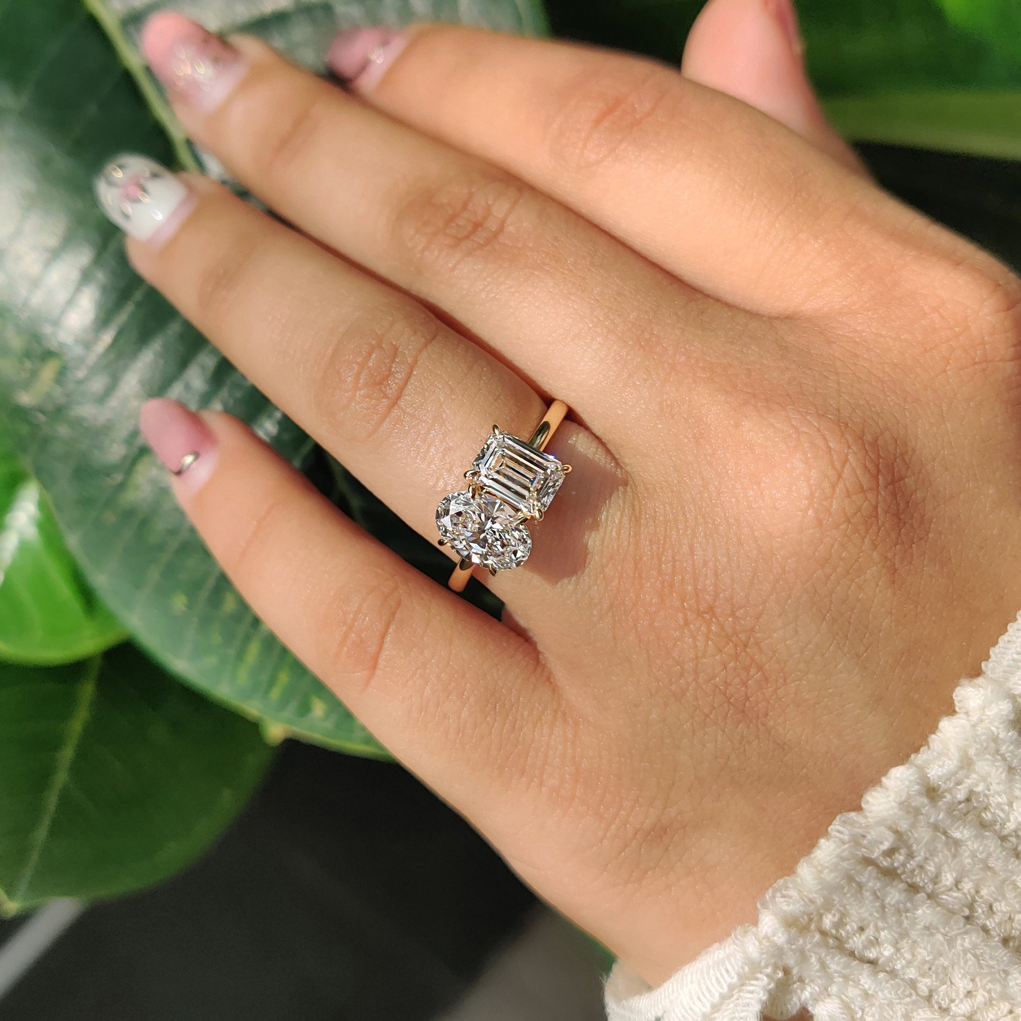 2 stone diamond ring in yellow gold engagement ring.
