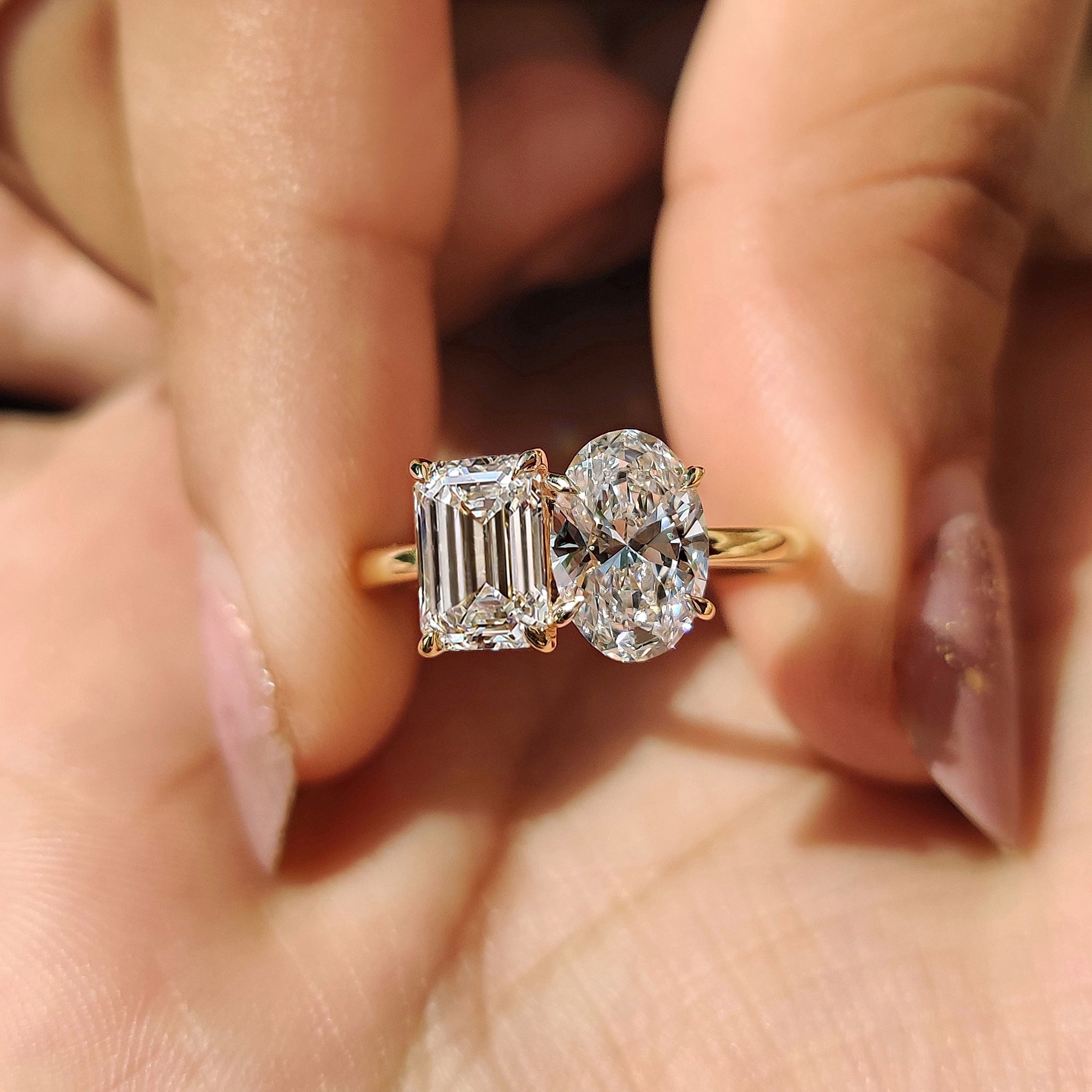Lab Grown Diamond set in toi et moi diamond ring.
