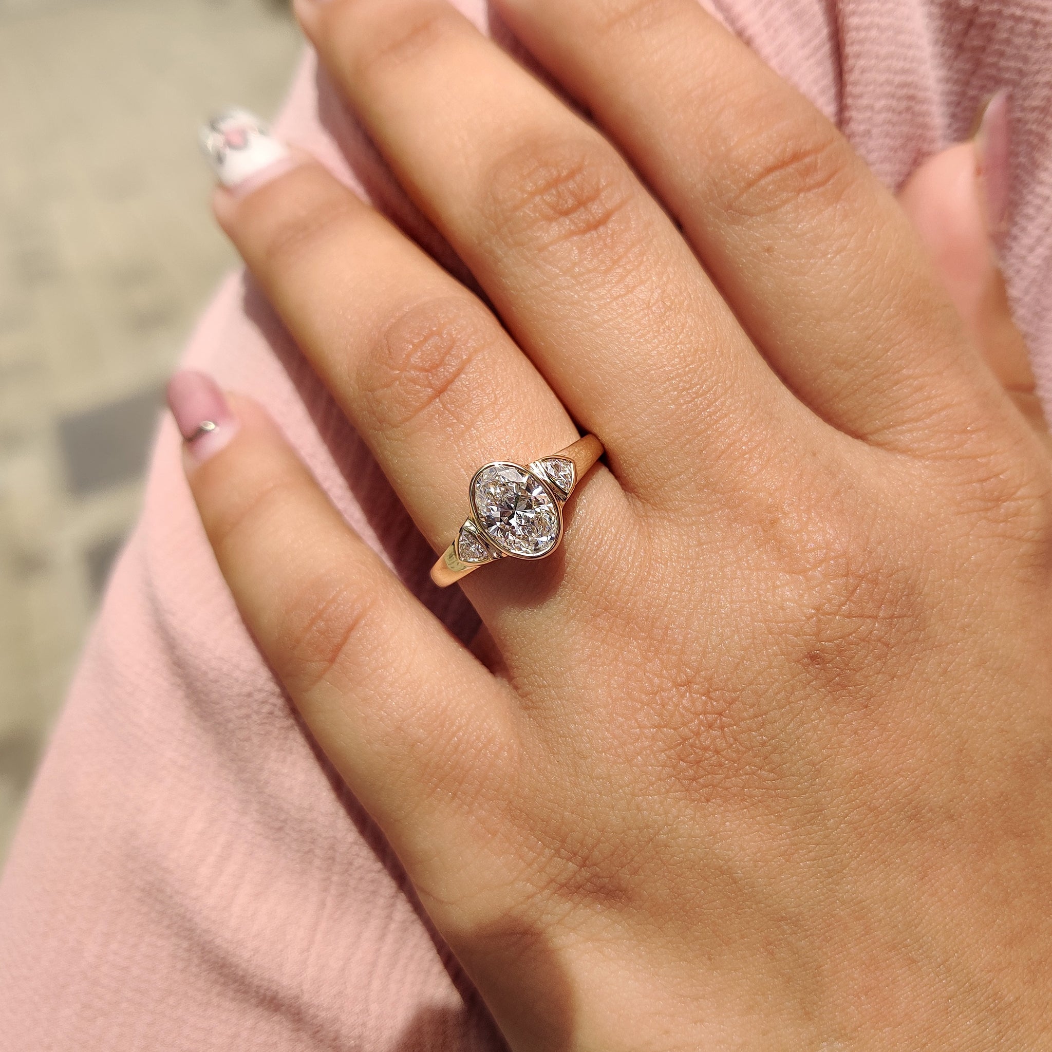 3 stone engagement ring with Lab Grown Diamond.
