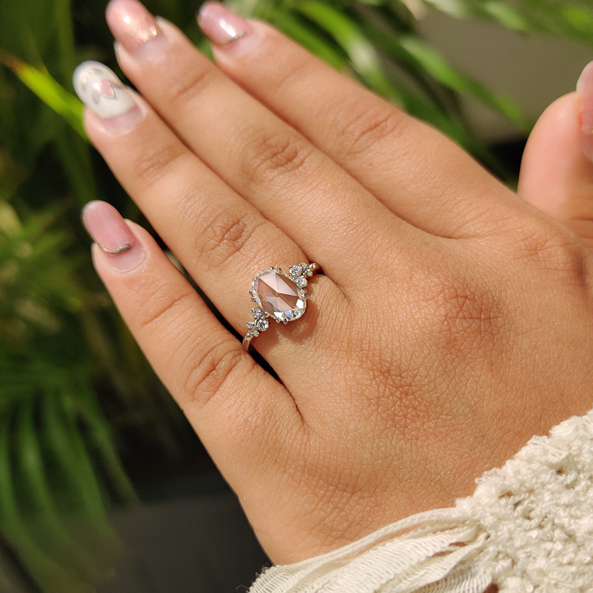 White gold diamond ring with round cut diamond.