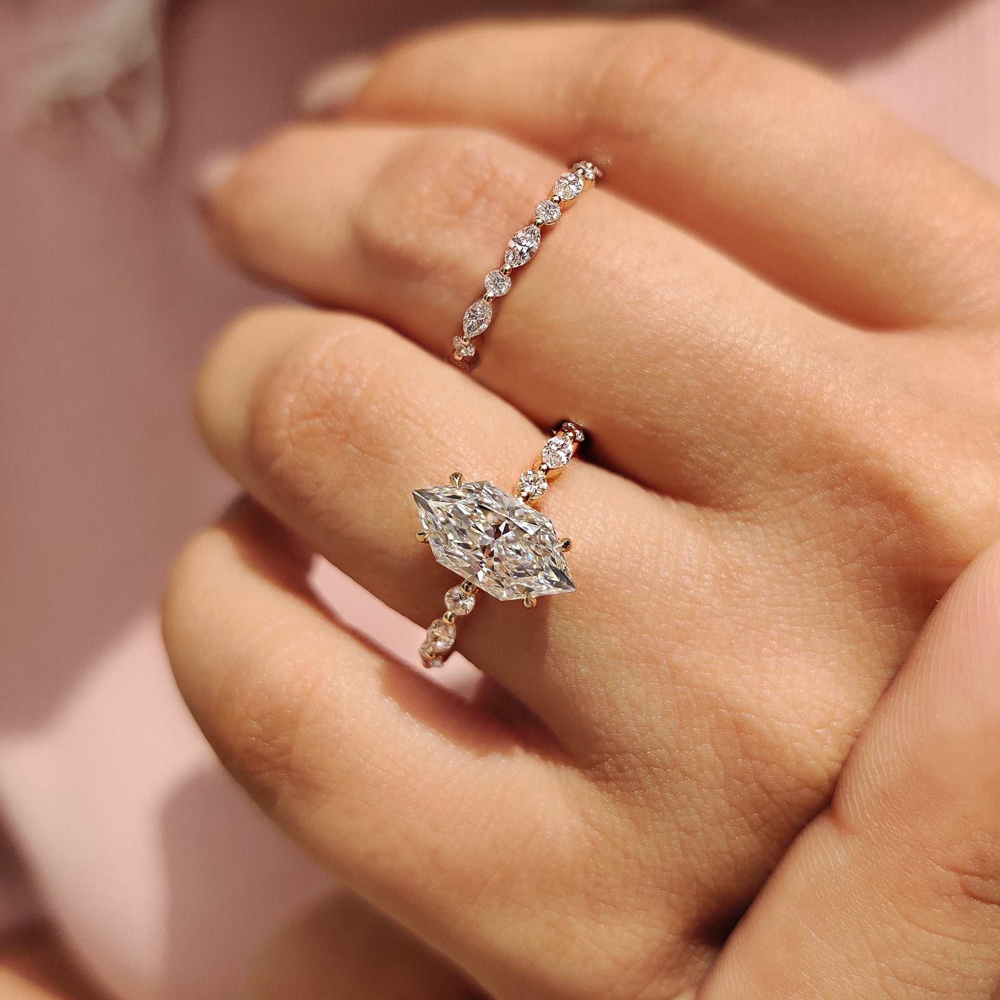 Floating bubble prong with full eternity band.