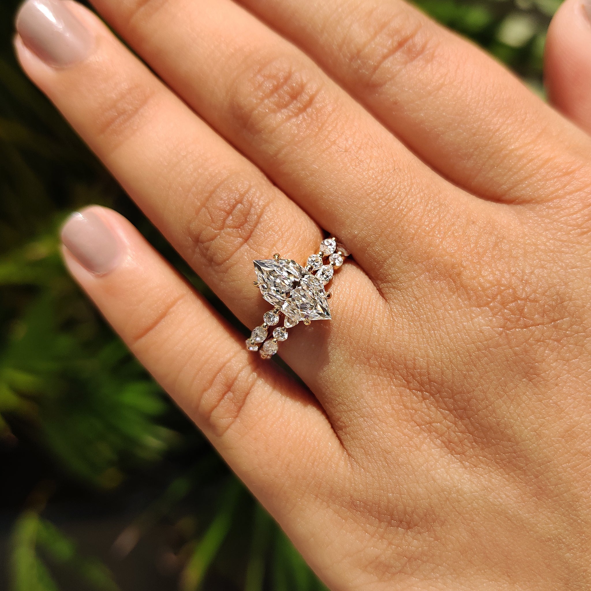 Dutch marquise engagement ring with full eternity band.