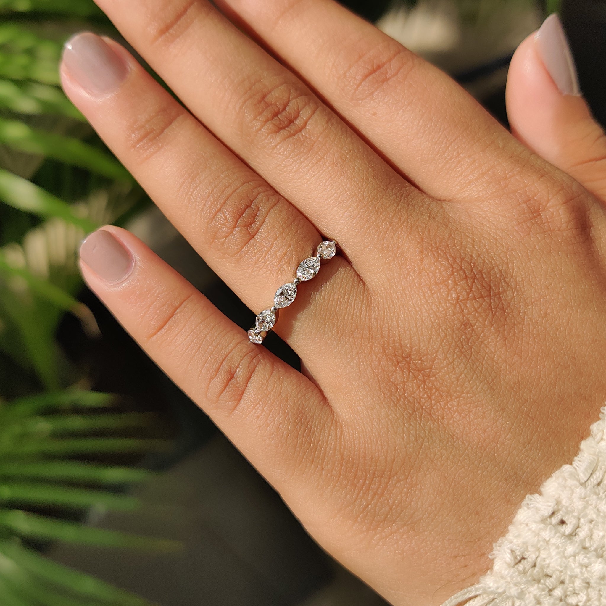 Lab grown diamond band with half eternity style.