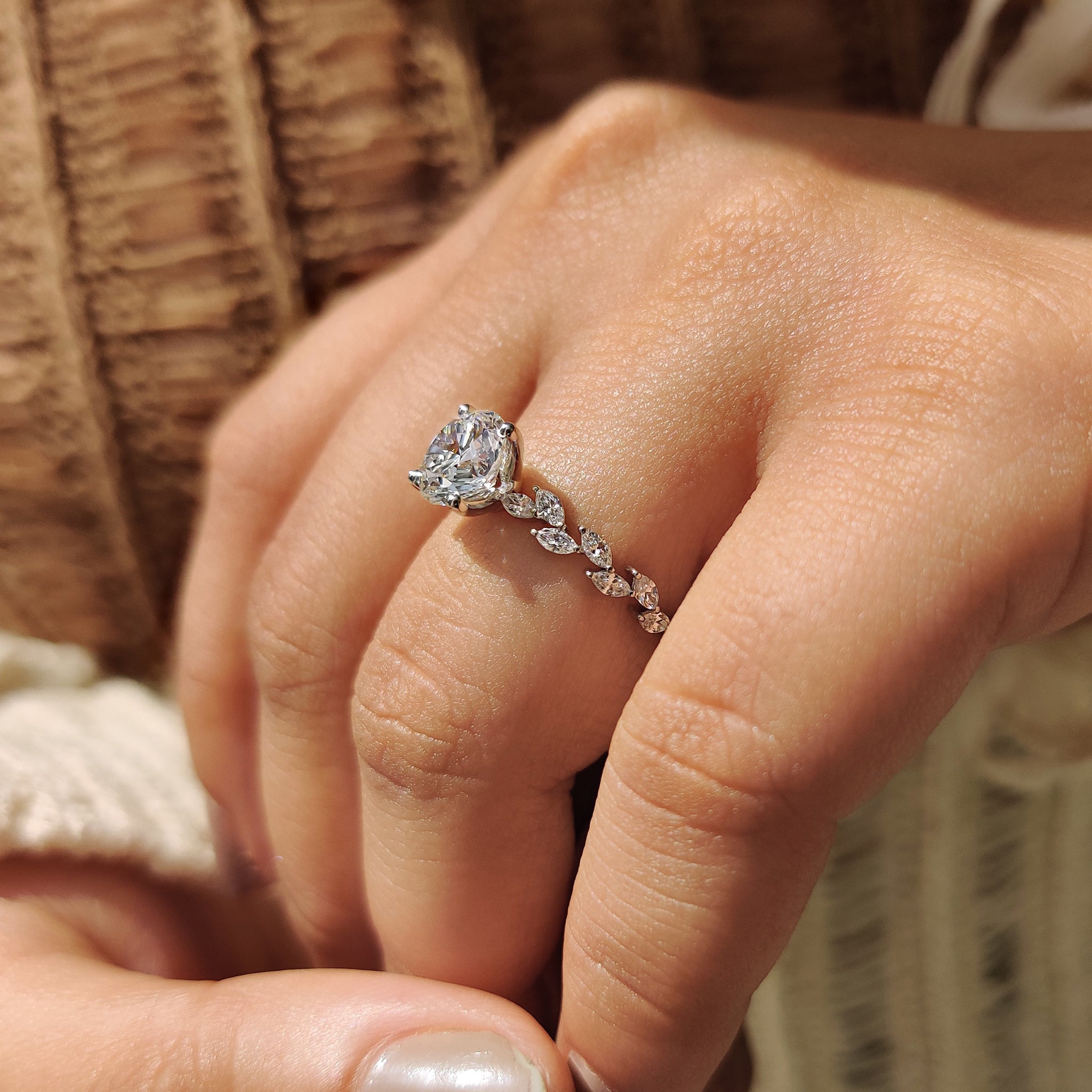 Nature inspired ring with cluster set engagement ring.