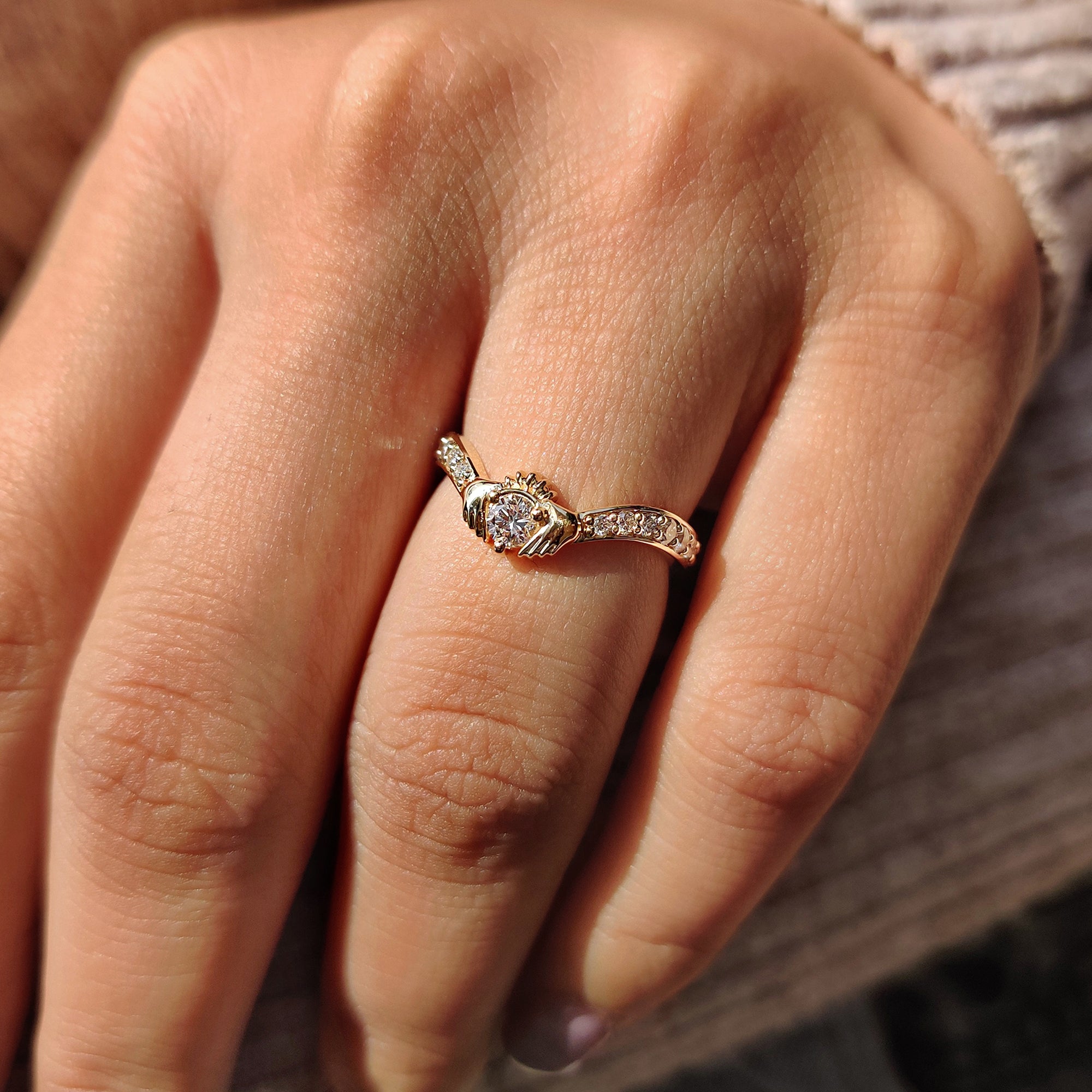 Tapered shank ring with yellow gold diamond ring.
