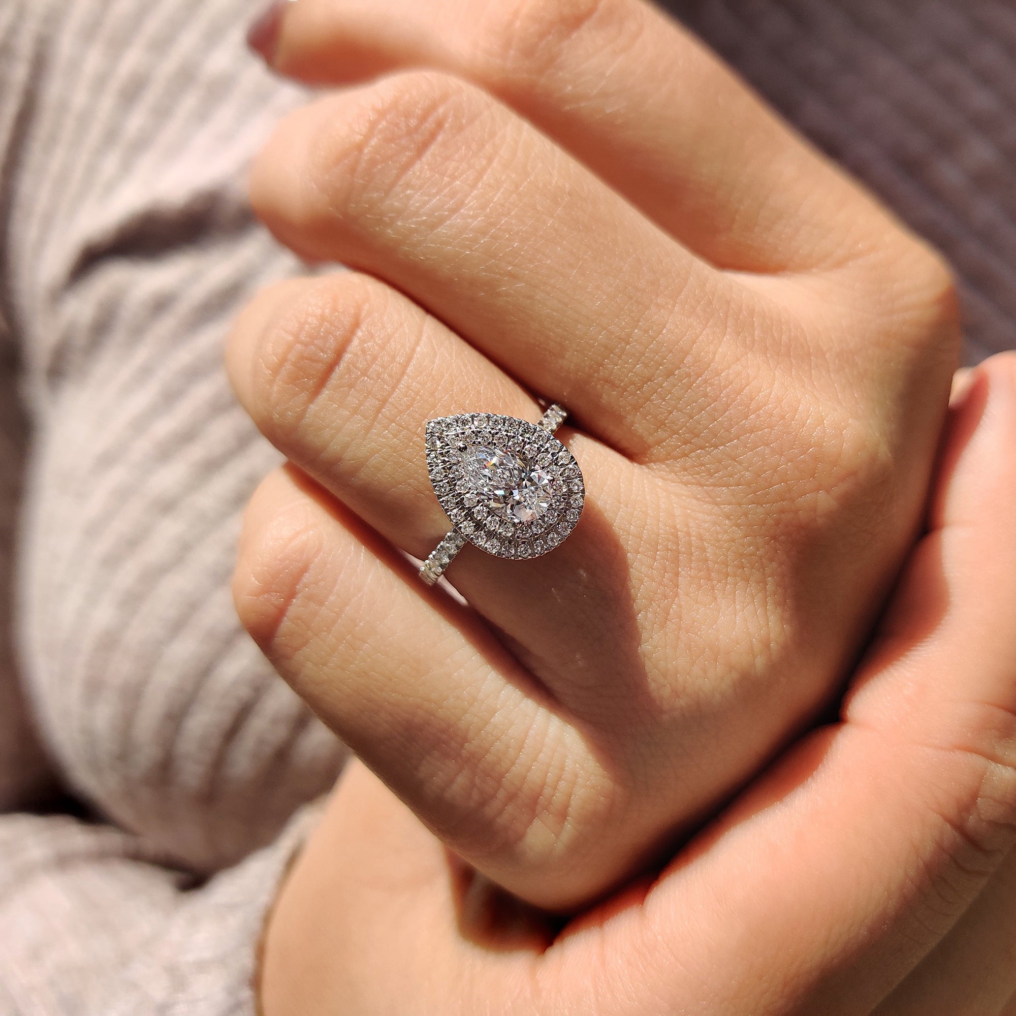 Teardrop shaped diamond ring with Lab Grown Diamond.
