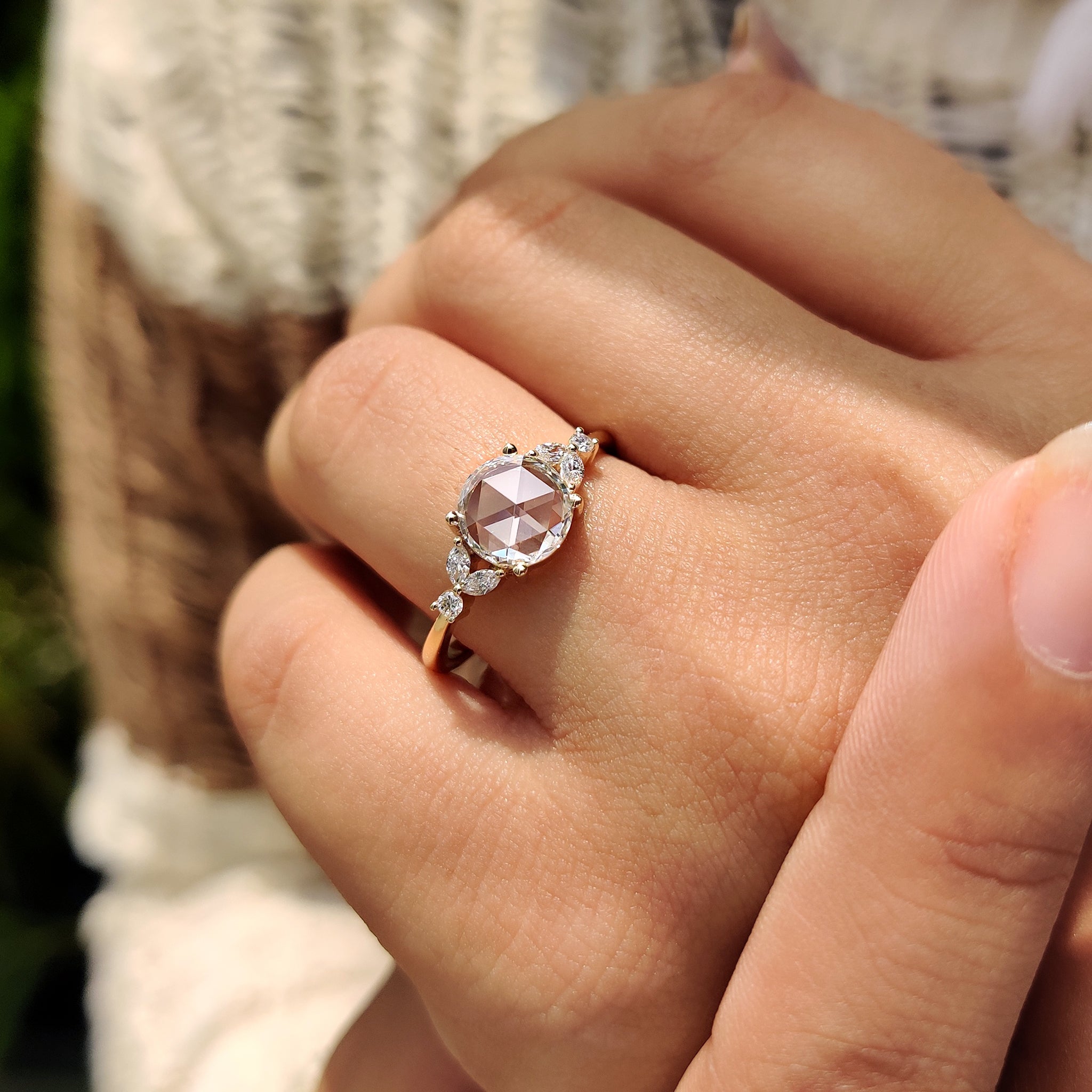 Round rose cut diamond ring with carat diamonds ring.
