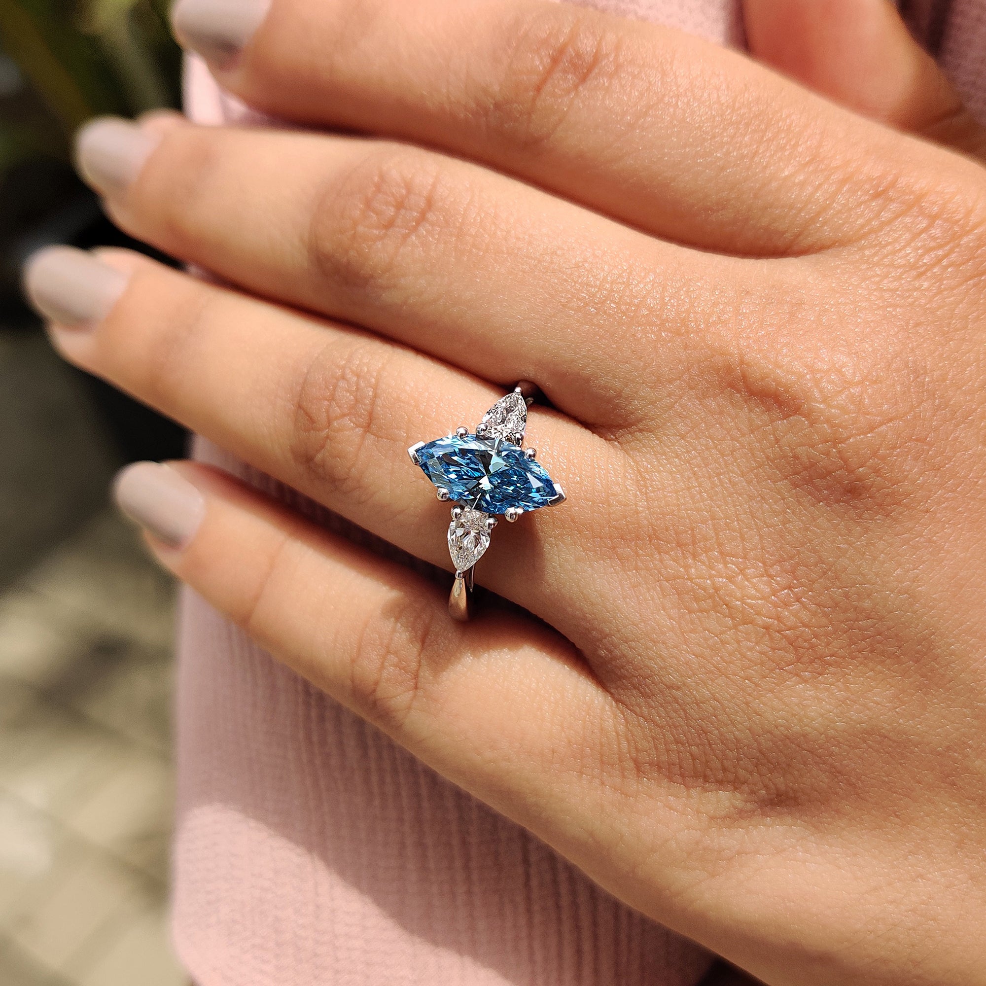 Marquise cut diamond engagement ring in white gold diamond ring.