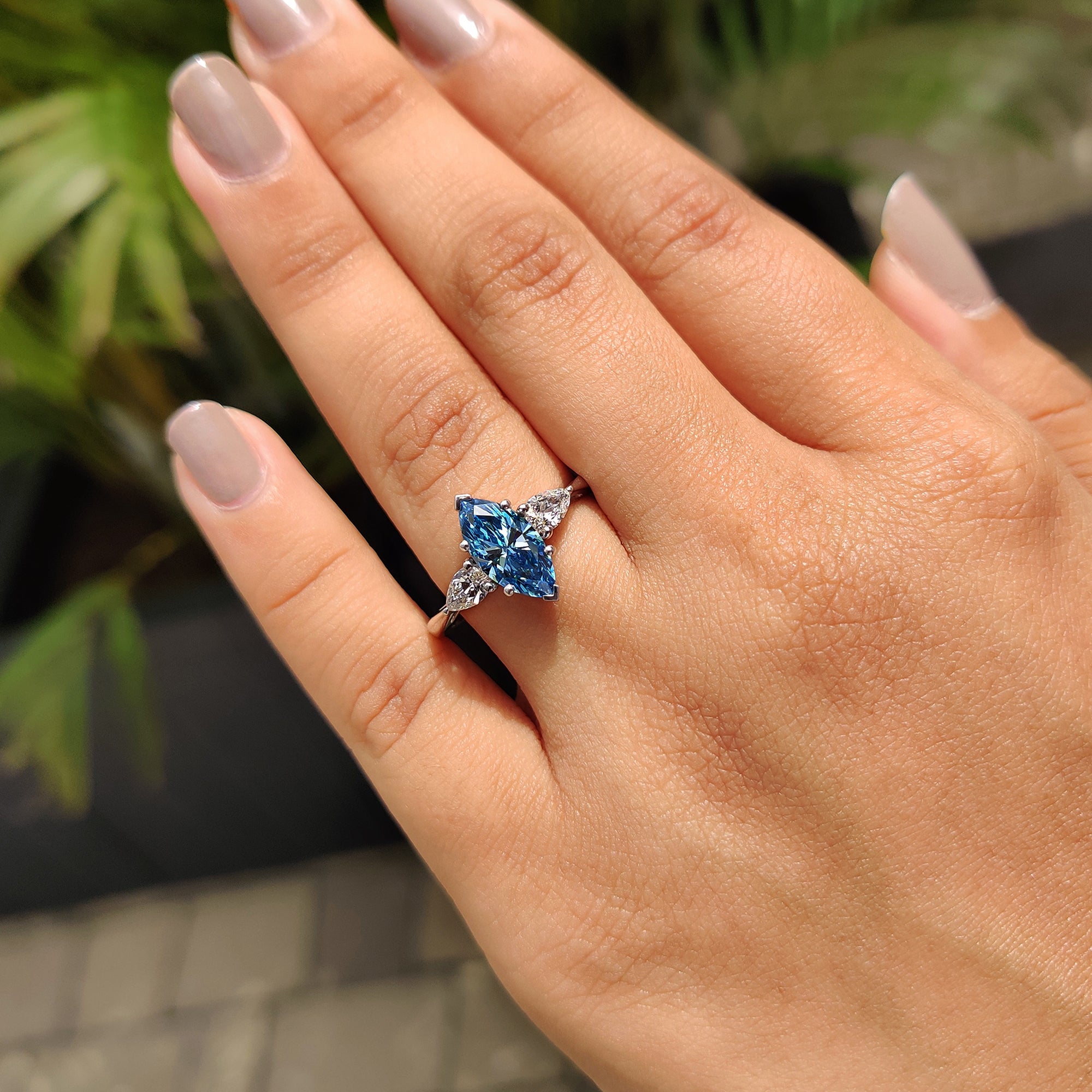Blue marquise ring with handmade jewelry.