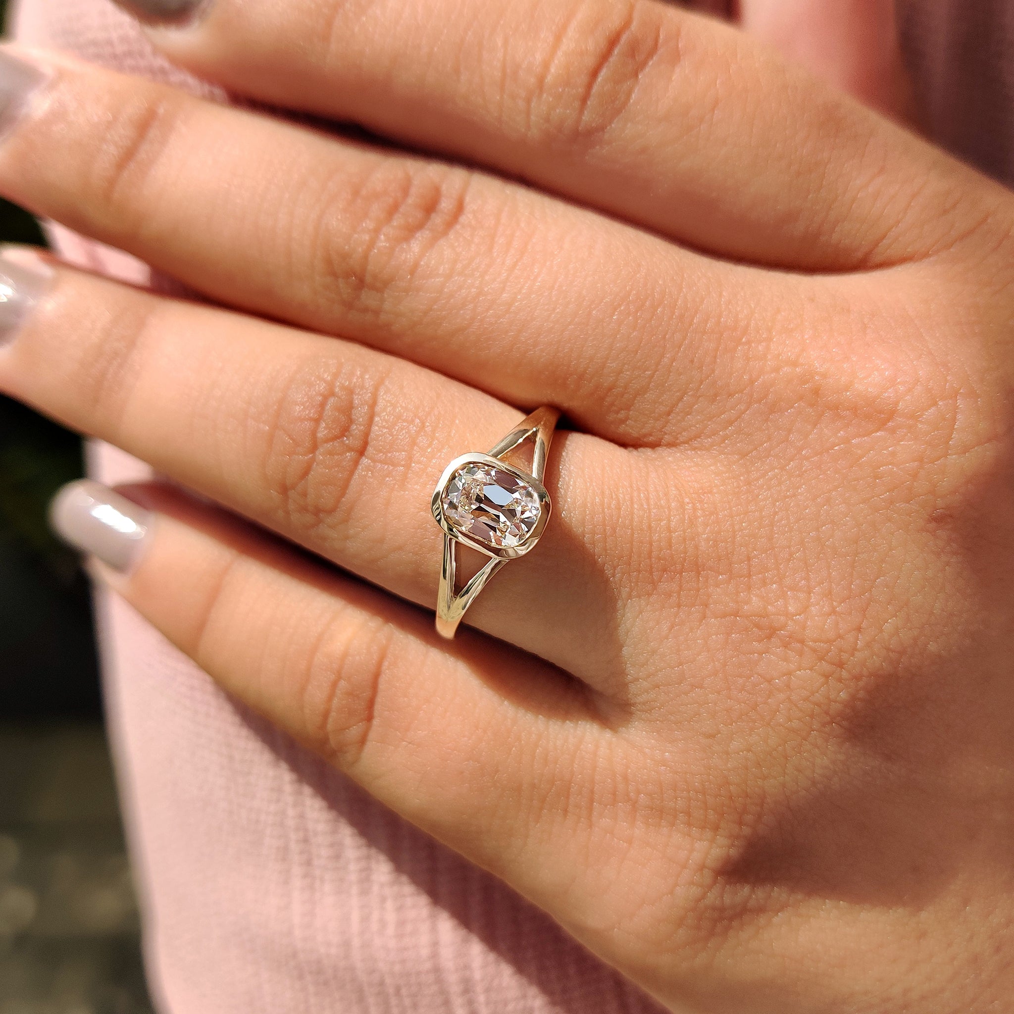 Cushion cut old European diamond ring handmade by Carat Diamonds.