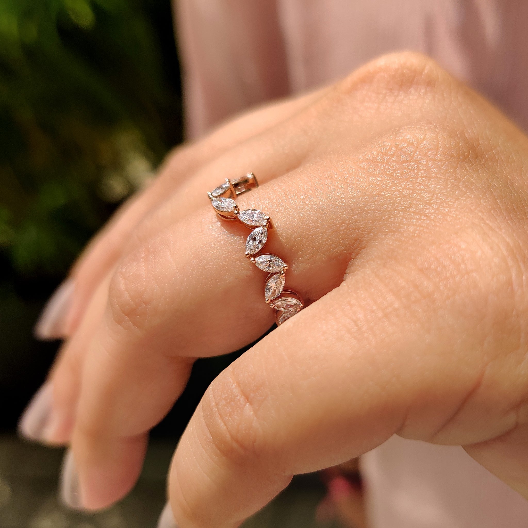 Rose gold wedding band with custom wedding band.