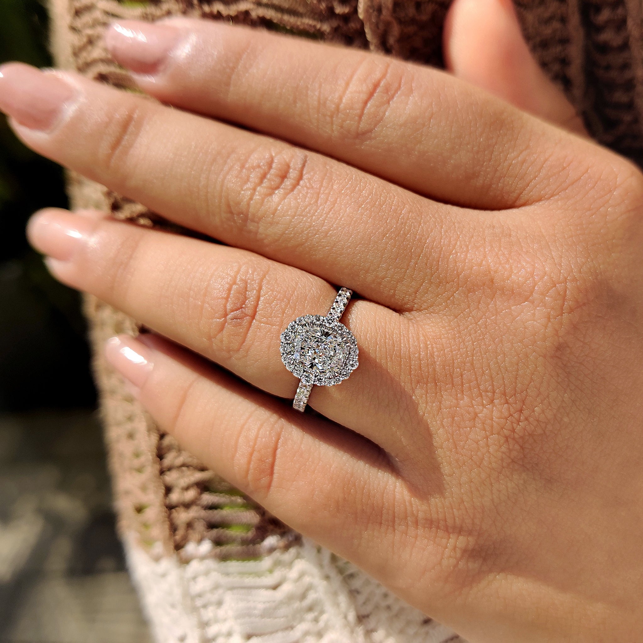 White Gold Cushion Halo Engagement Ring