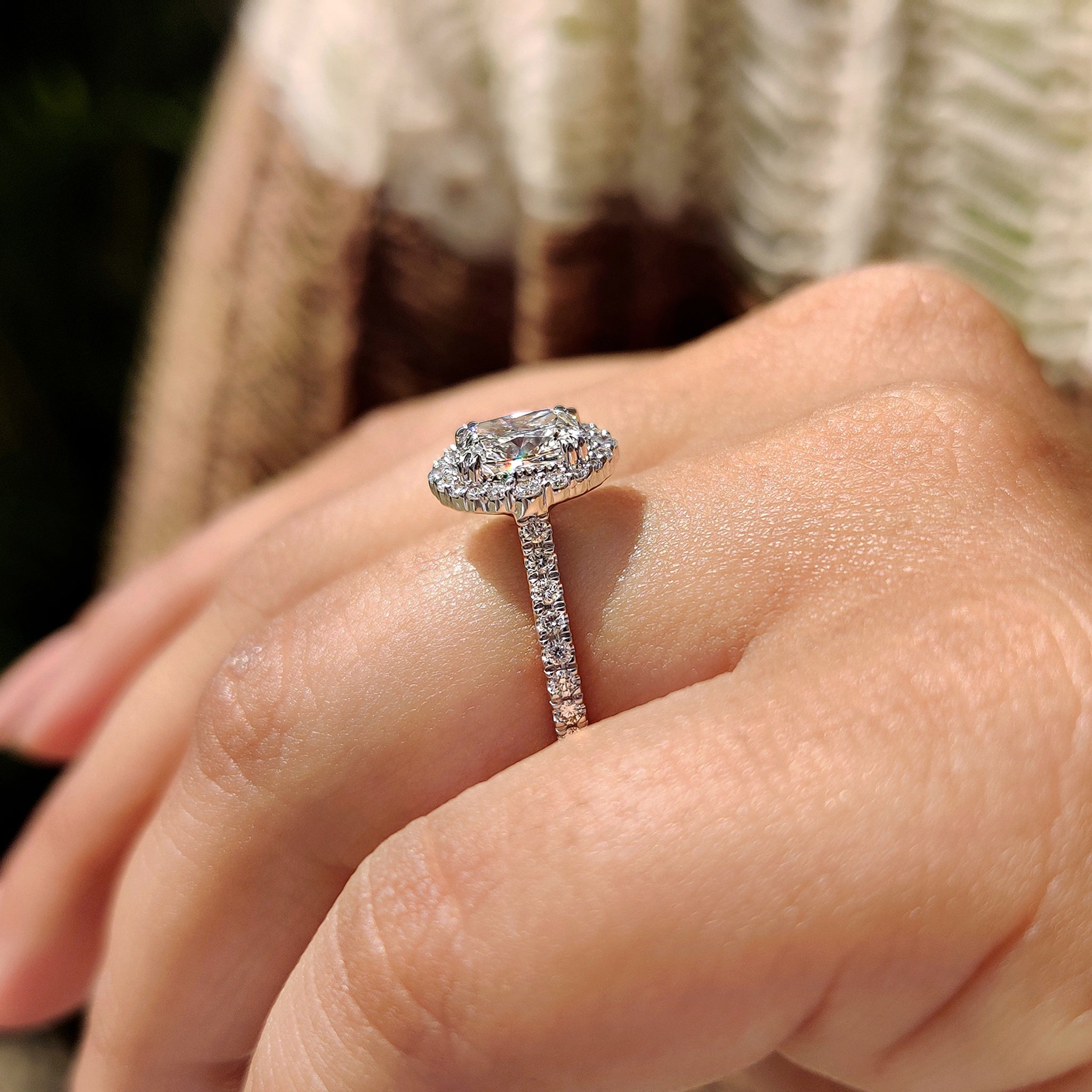 White Gold Cushion Halo Engagement Ring